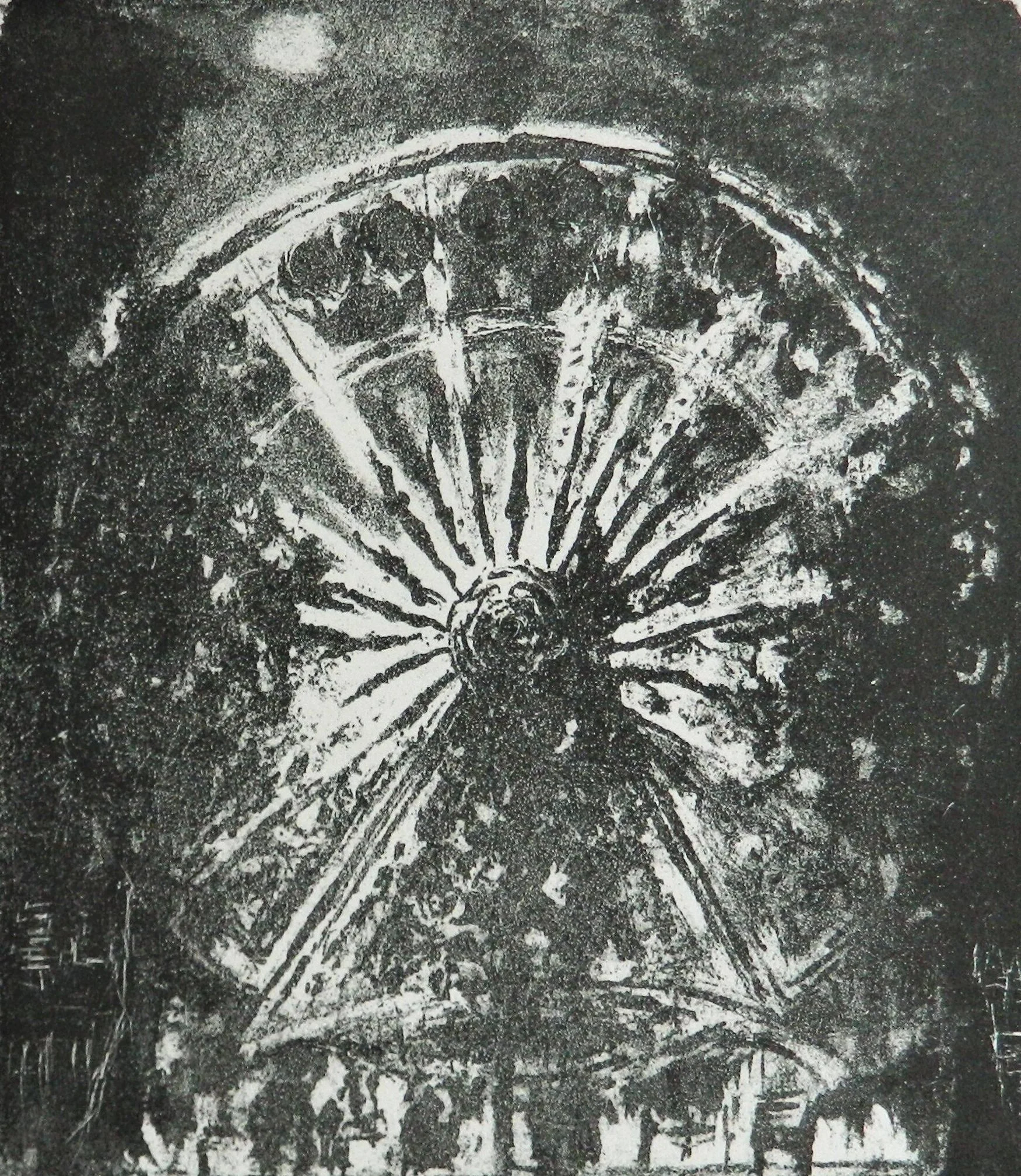 Big Wheel in moonlight.Greenwich
Litho transfer on stone. 260mm x 300mm