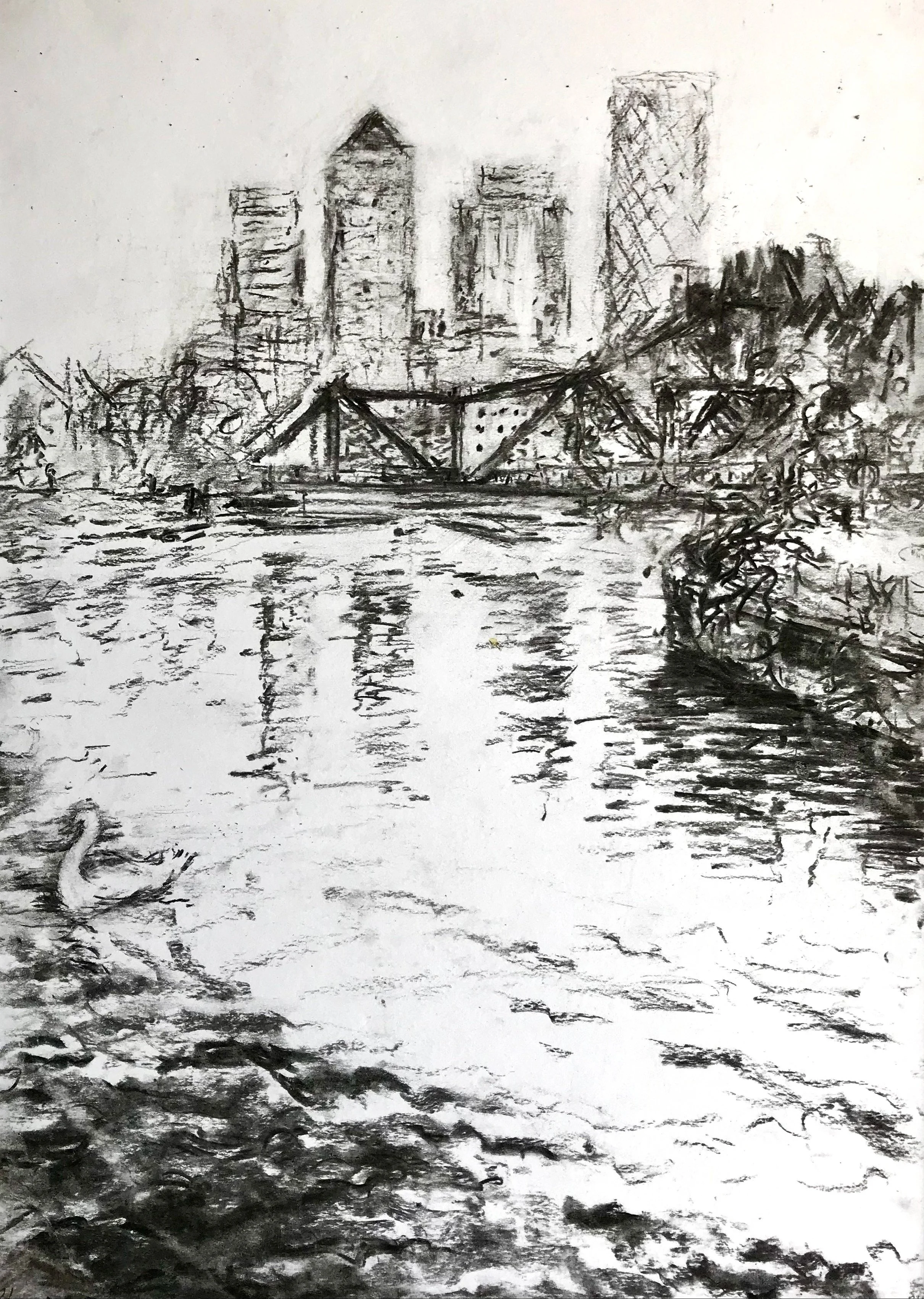 Shadwell Basin.
Charcoal drawing 295 x420 mm