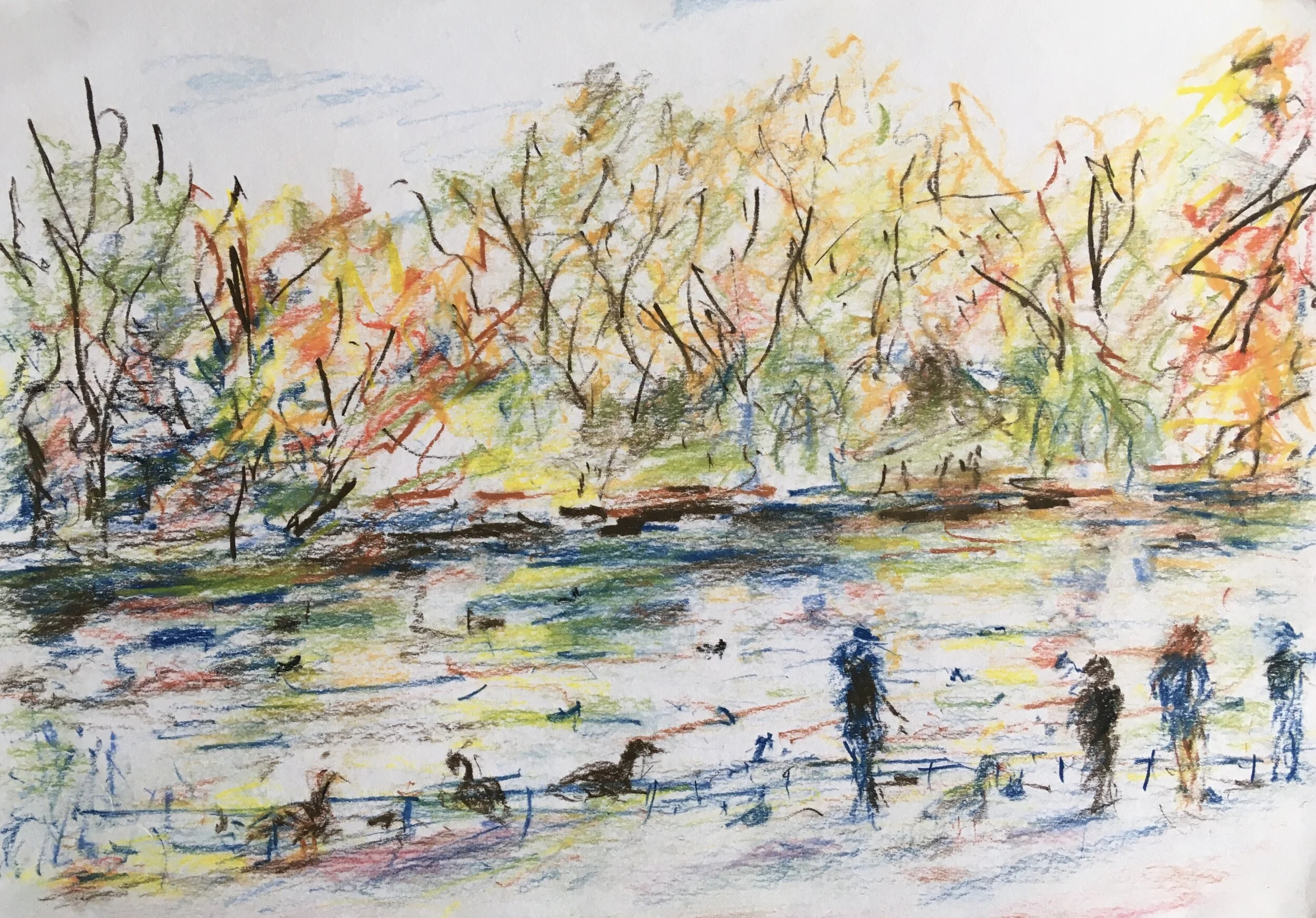 Autumn, St. James Park. chalk pastel, pencil sketch. 295mm x 220mm