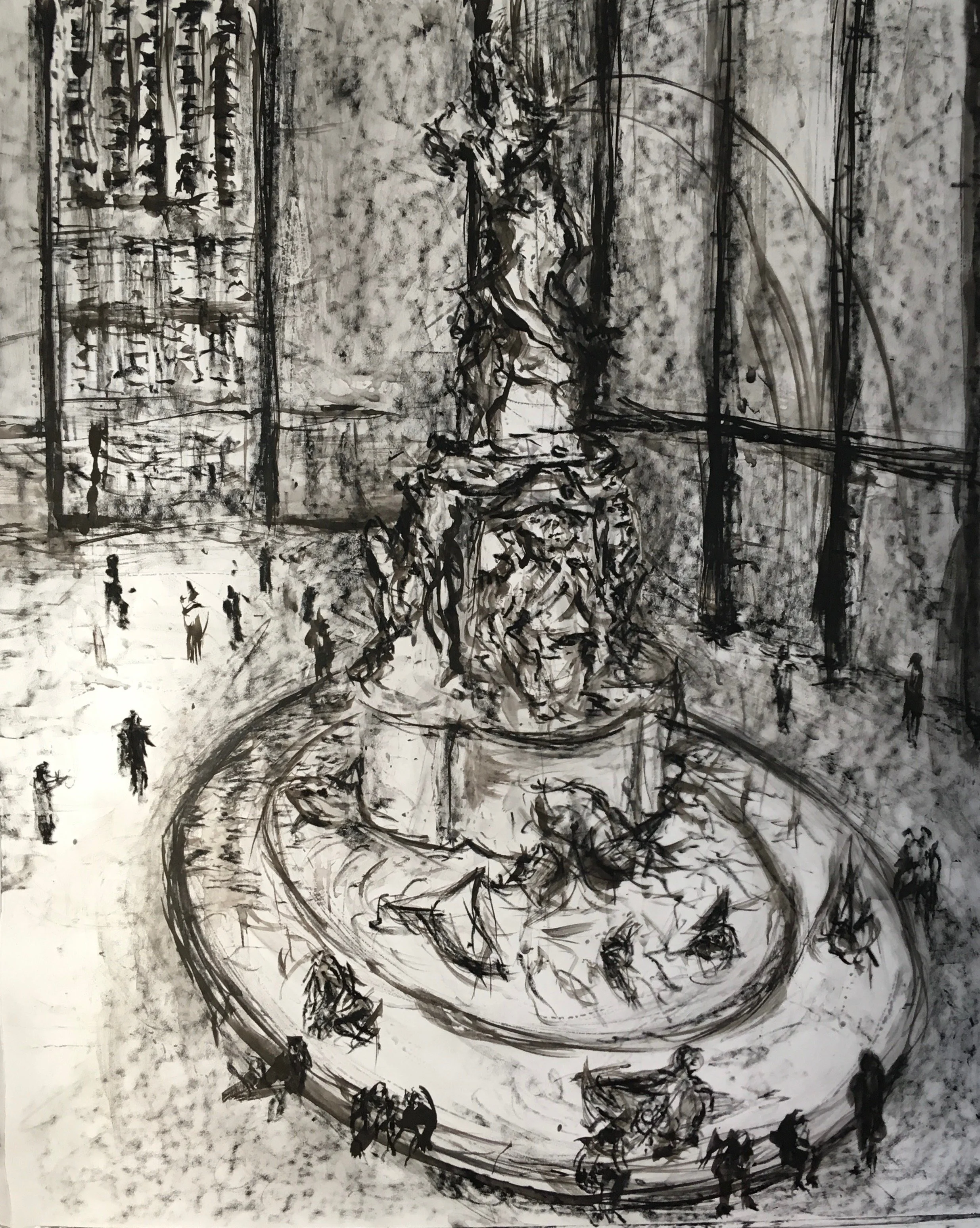 Turbine hall, Tate Modern
Kara Walker's Fons  Americanus 
Lithographic pencil 295 x 420 mm