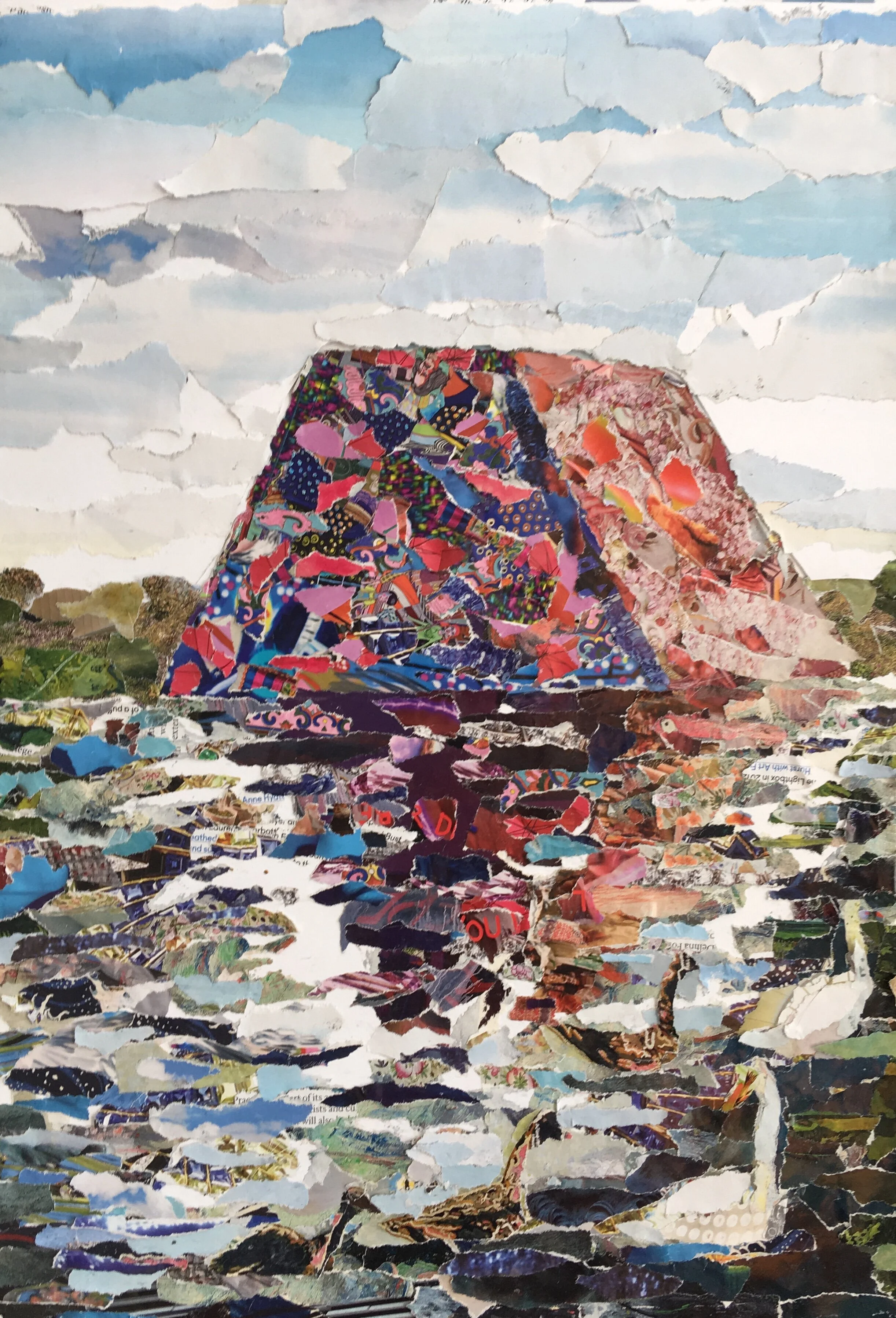 Christo and Jeanne Claude's Mastaba, The Serpentine, Hyde Park  - Collage. 300mm x 425mm. Framed 440mm x 570mm