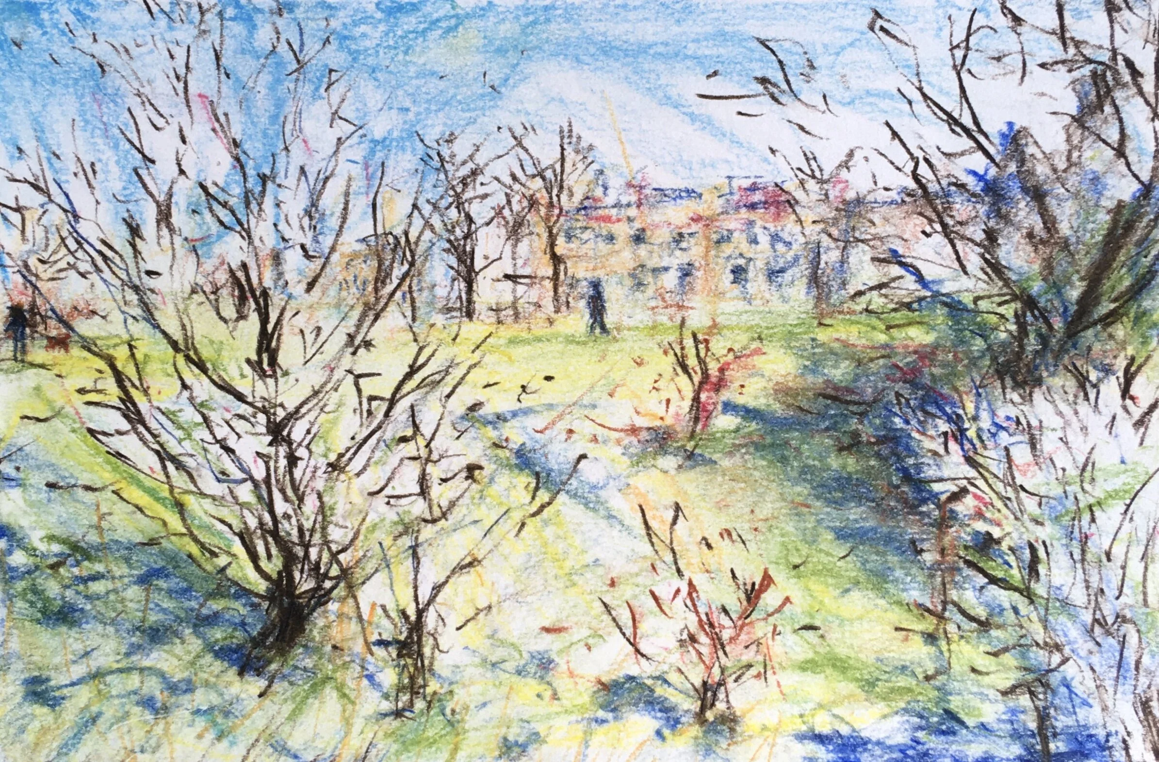 Early Spring, Blackheath. Pastel, pencil sketch. 210mm x 140mm