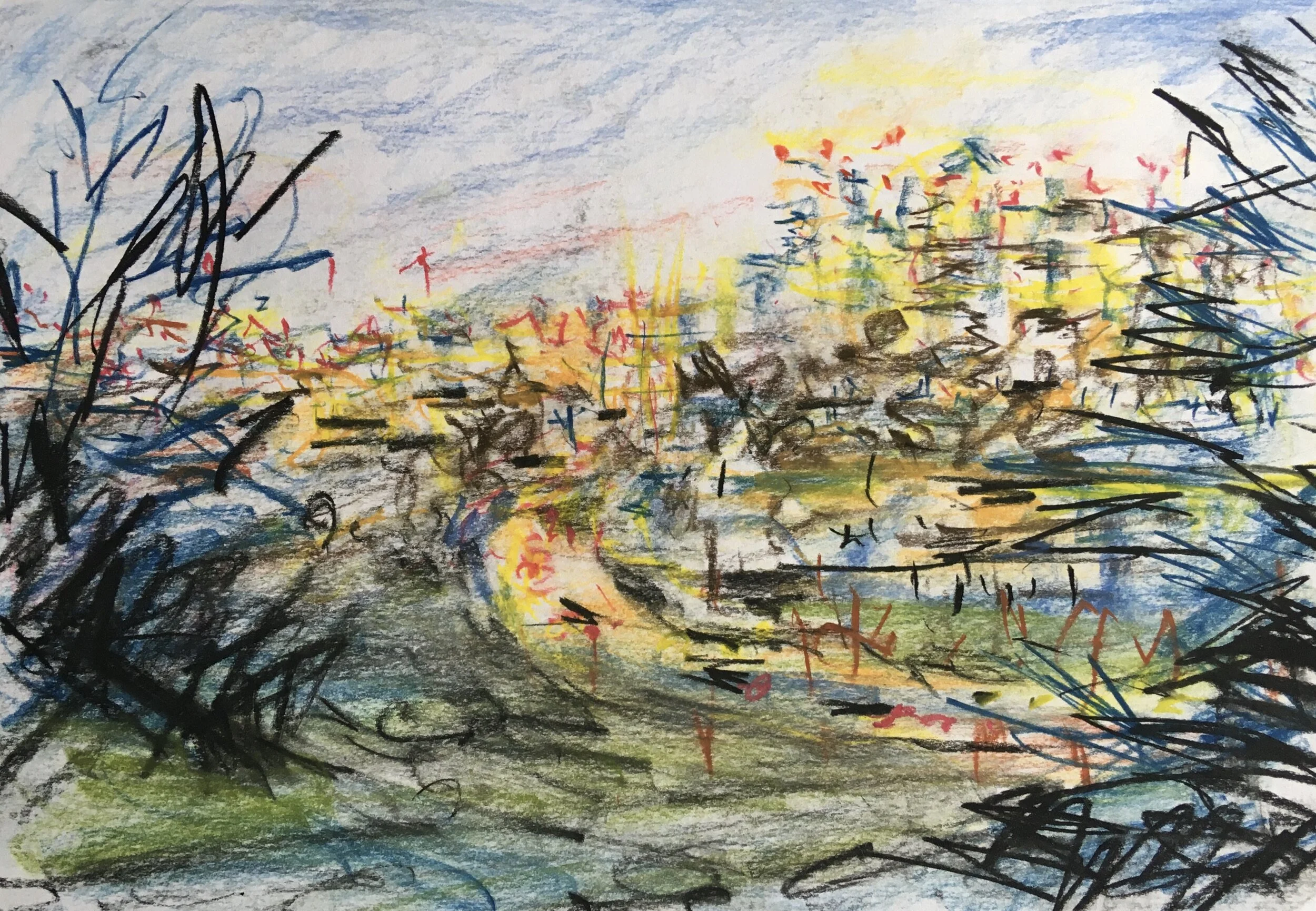 Darkness Falls, Greenwich Park. Pastel, pencil sketch. 
295mm x 210mm