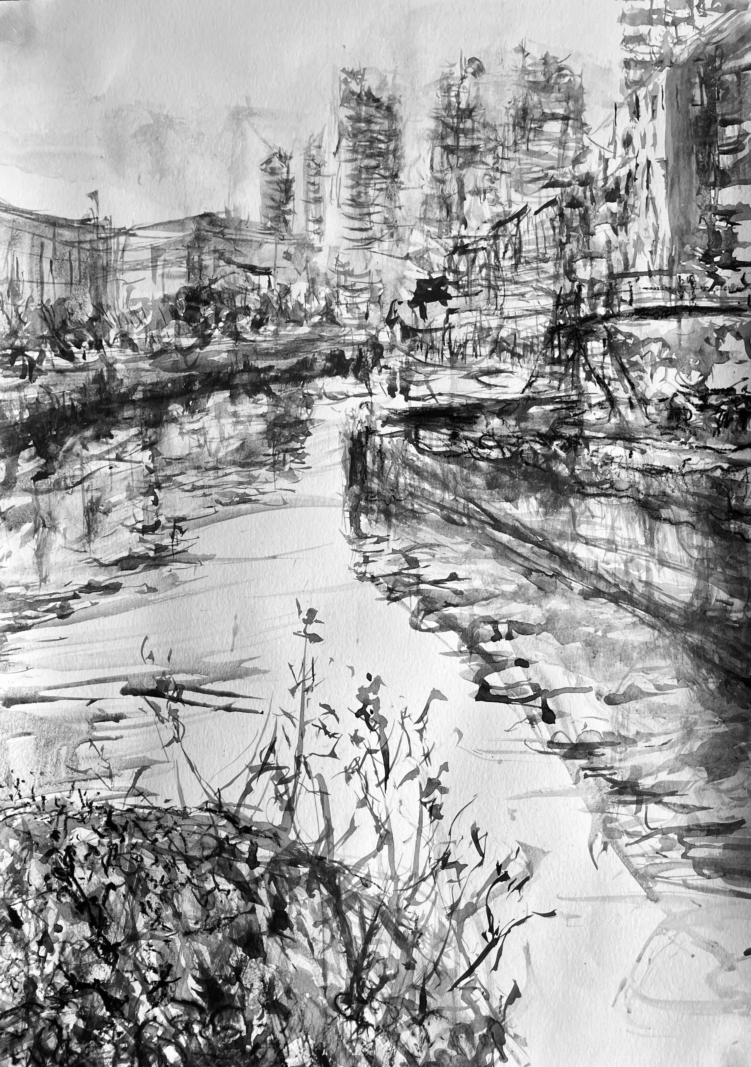 Bow Creek, River Lea.
Carbon/ Graphite drawing 295 x 420mm