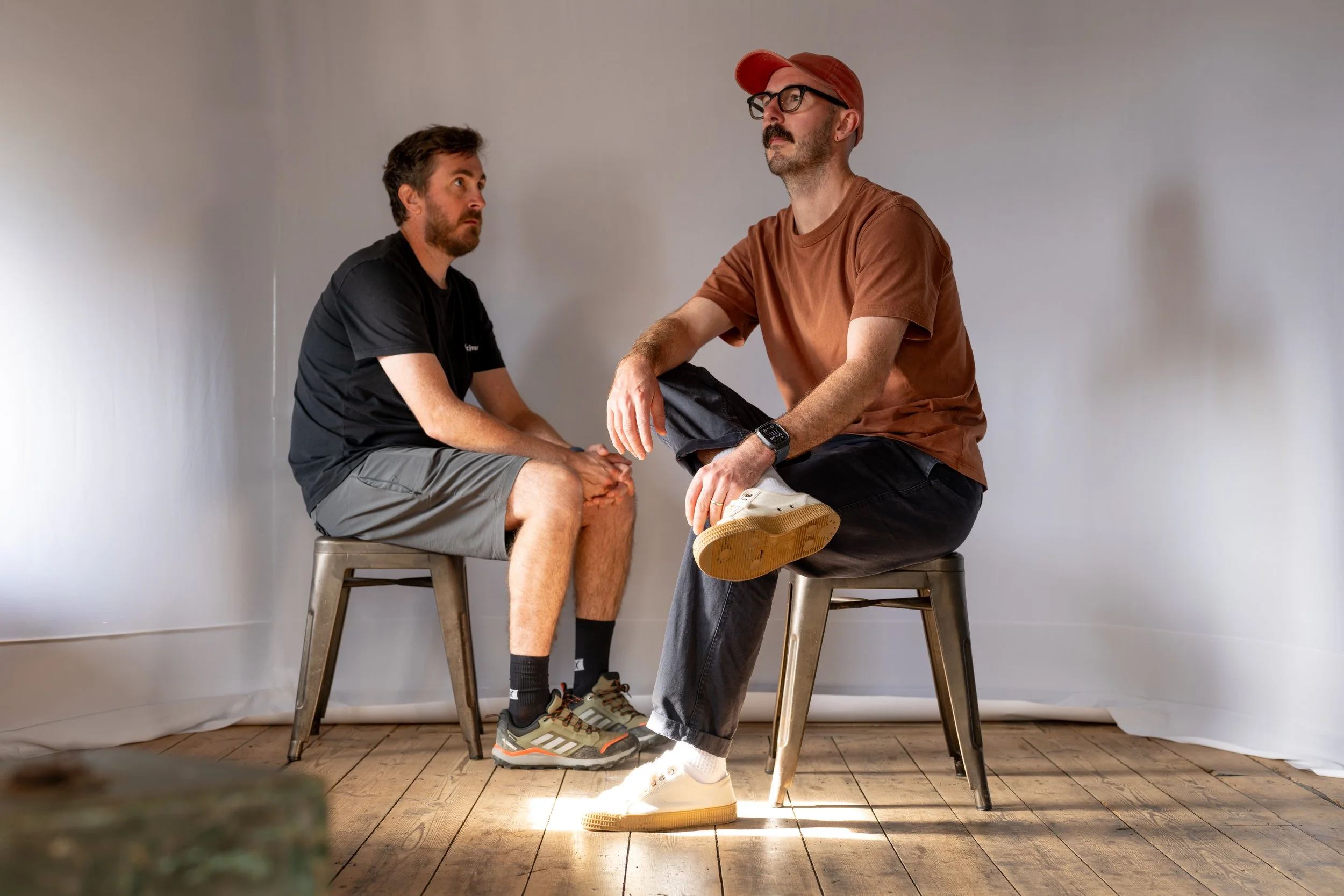 Trail Creatives Founders Jon and Dan sat in their photography studio at the Roastery in Bournemouth , Dorset, UK.