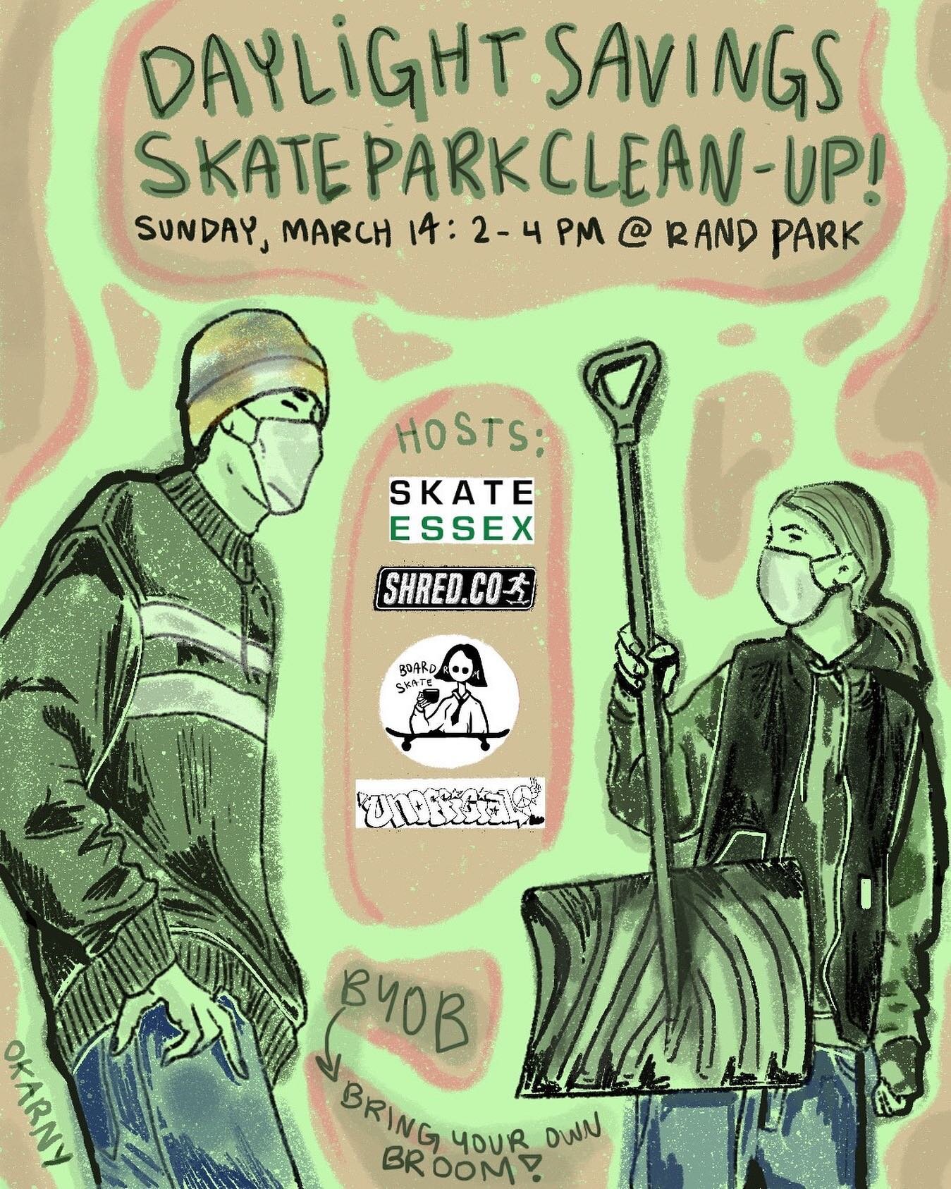 Spring Cleaning Time 😷 DON&rsquo;T FORGET TO WEAR YOUR MASKS 😷 @courtskatepark Montclair, NJ *volunteers welcome.  Bring your own brooms. Thanks to our partners @shred.co @unofficial.skate @mhs_skateclub @boardroomskate for coming together to make 