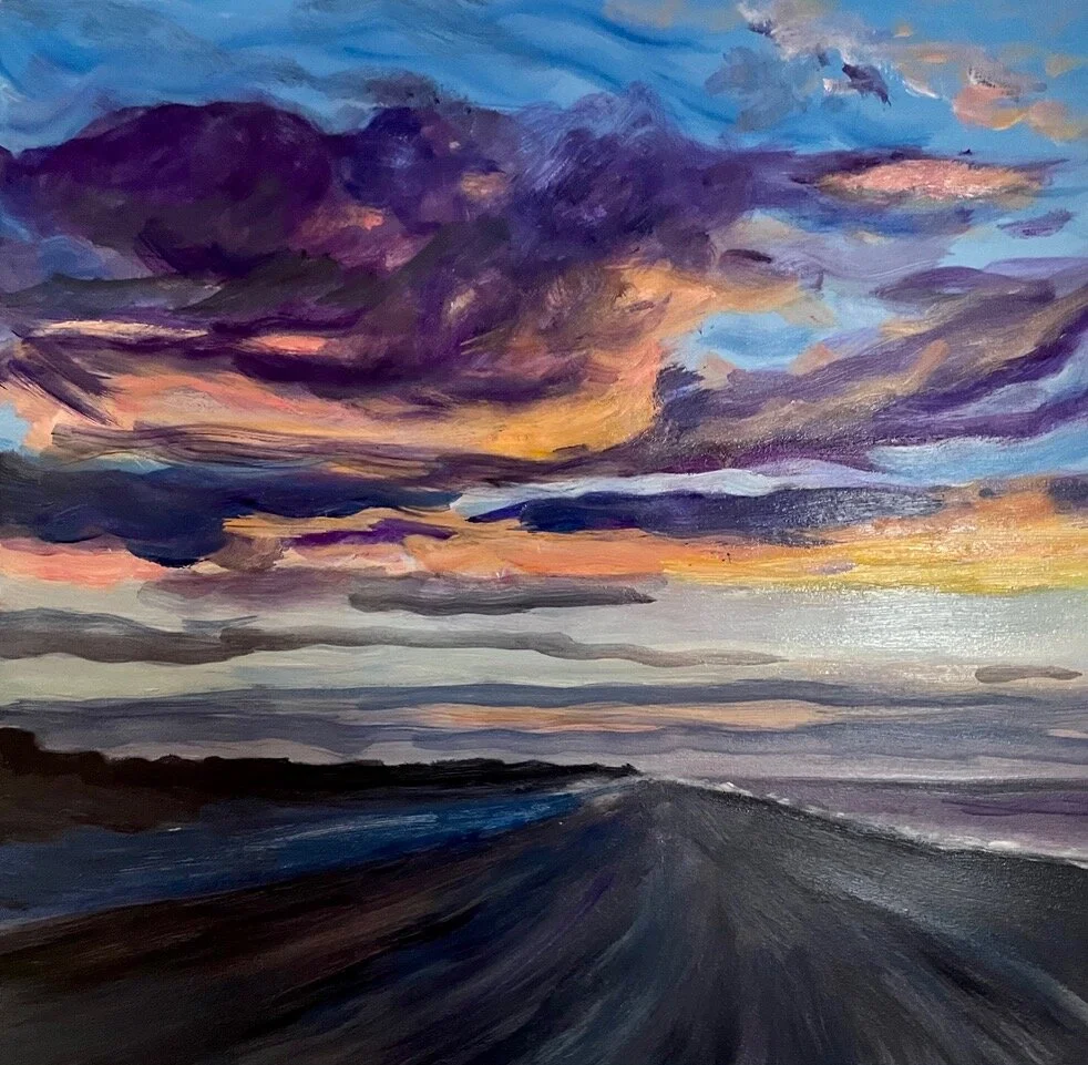 GRAND OPENING, oils on gesso board, 8” x 8”, 2021, $180.