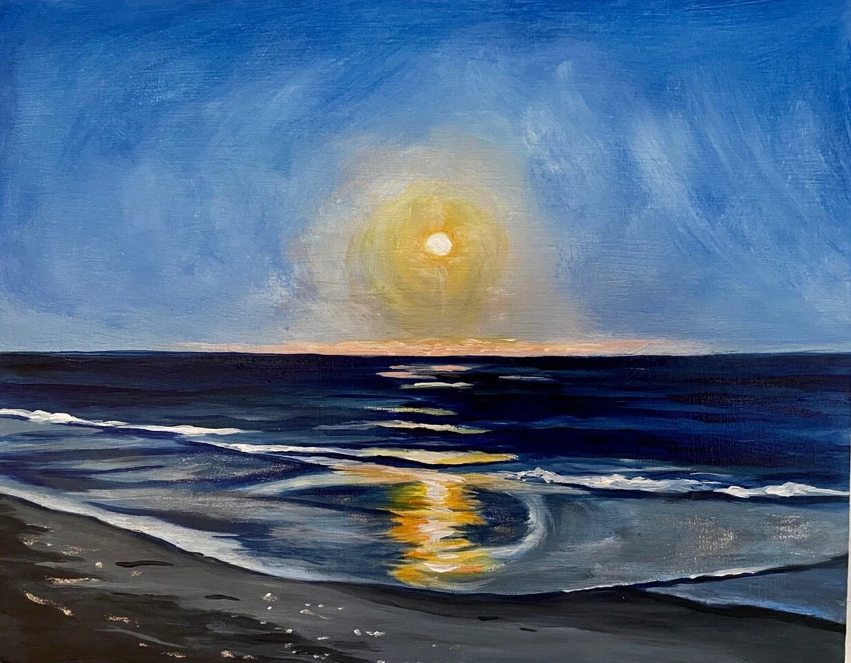 MOON SHINE, 8” x 10”, Acrylics on gesso board, 2021, (SOLD)