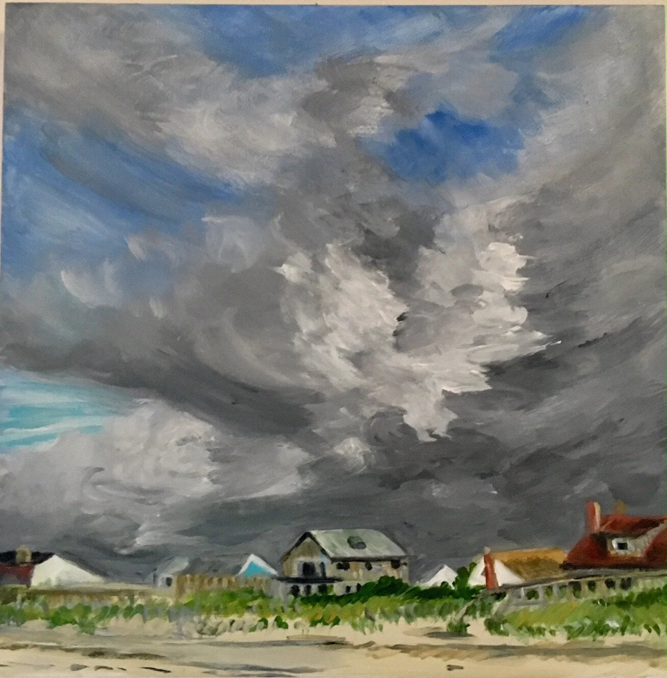 CHERRY GROVE ROOFS, 8” x 8”, acrylics on gesso board, 2018, (Sold)