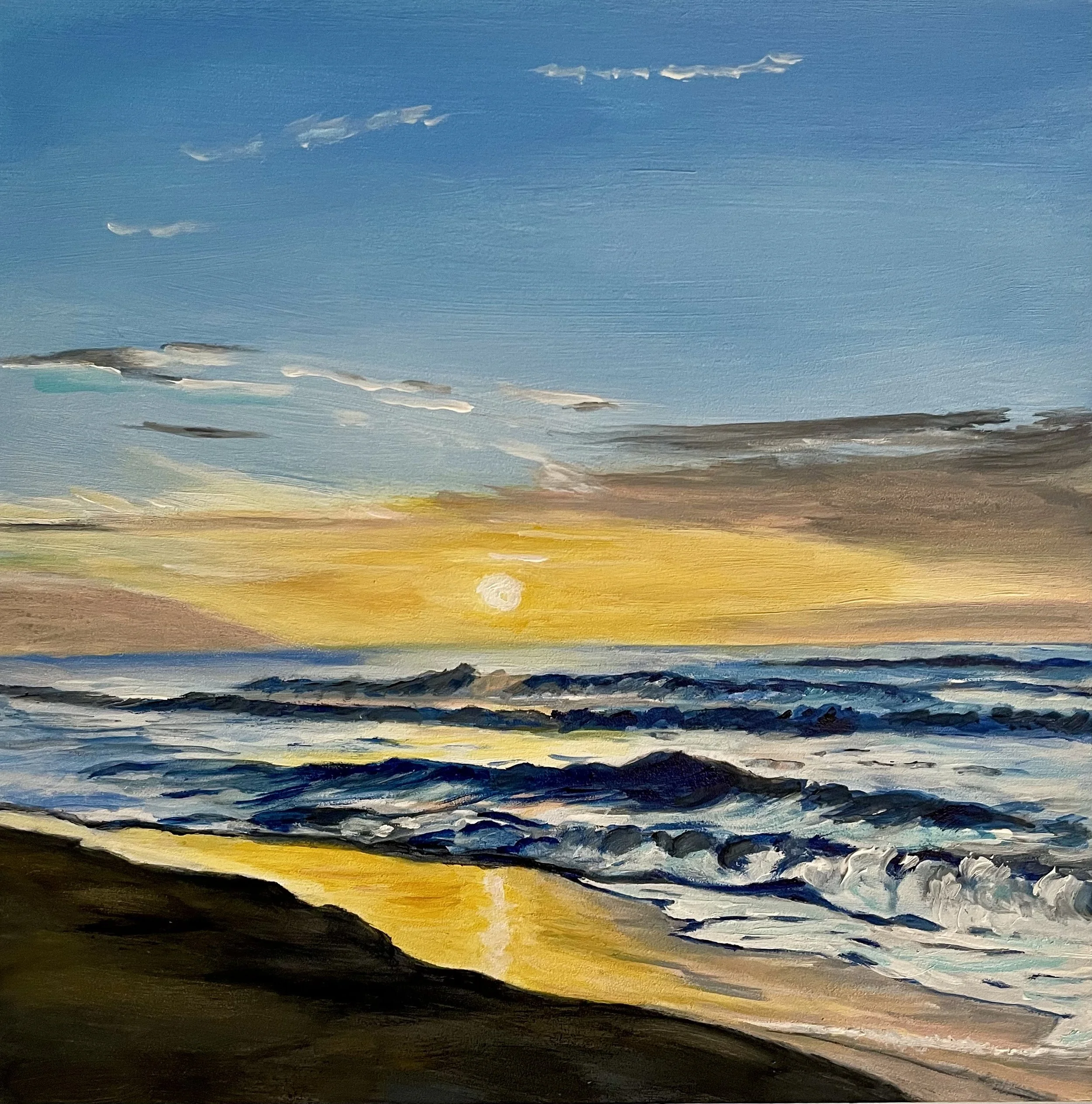 SUNRISE TIDES,  8" x 8", Acrylics on gesso cradle board, 2022