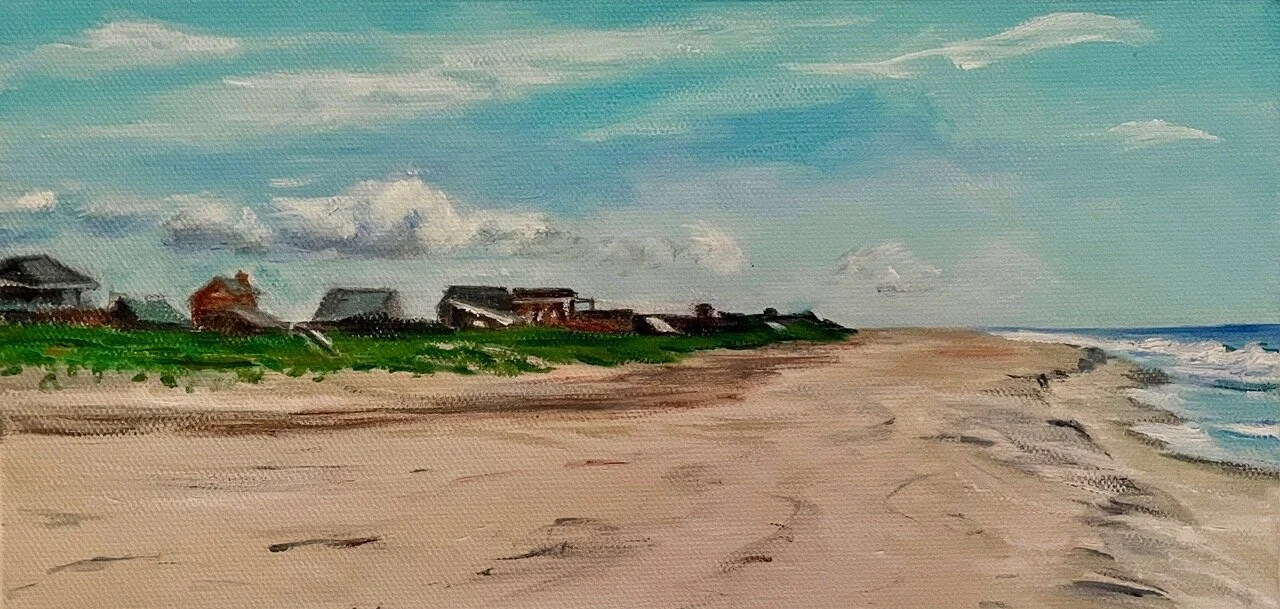 THE CHERRY GROVE SHORE, acrylics on canvas, 6” x 12”, 2021, $180.