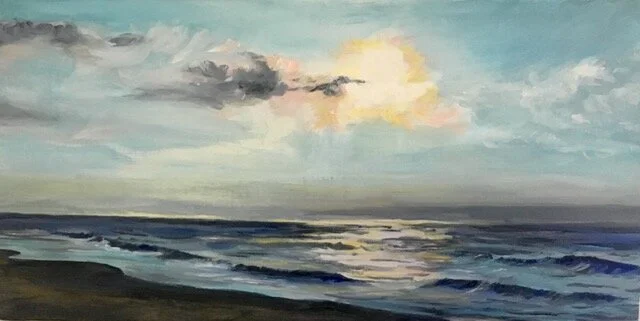 DANCING SUN, 2019, 6” x 12”, acrylics on gesso board (Sold)