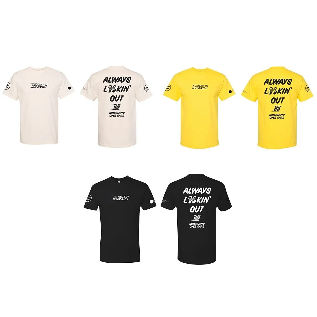 Here they are!!!!! It&rsquo;s only fitting that we collaborate and commemorate this event with an official MOONEYES x Namsayin t-shirt available only at the Craft of Speed documentary screening this weekend!
.
We thought about everything when designi