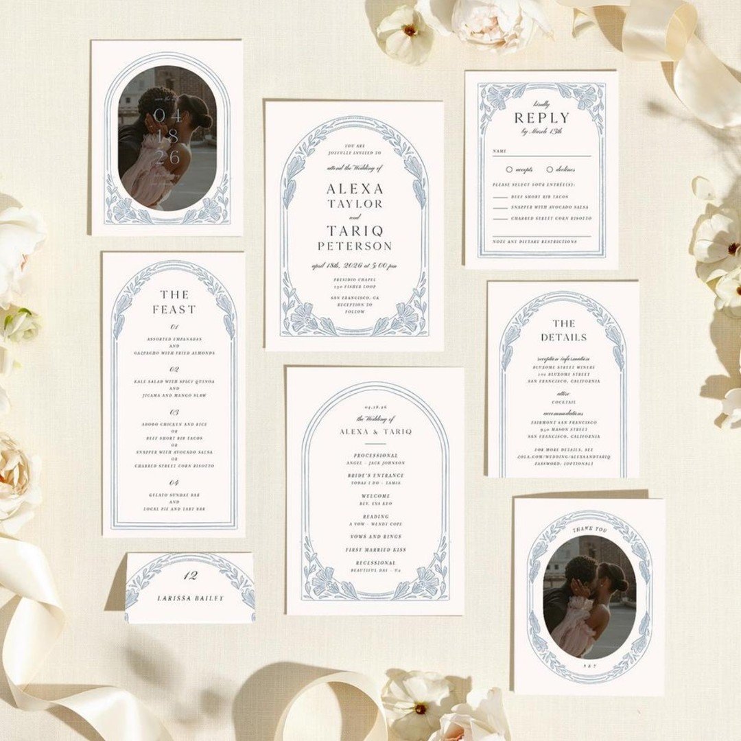 Making pretty stationery is something I think I'll always love to do. My newest DULUTH suite is now up and live on Zola's website and comes in 6 different colorways (featured here is the Storm Blue option) #weddingstationery #weddingstationer #weddin