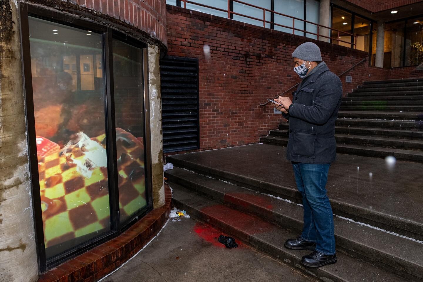 More beautiful imagery from our launch showing being projected outside @abronsartscenter. 
If you&rsquo;re in the area check it out!! 466 Grand St (at Pitt St) NYC 10002
. . . 
📸 Shot by Christine Butler

#eyebeamrr #vpt #xr #installation #installat