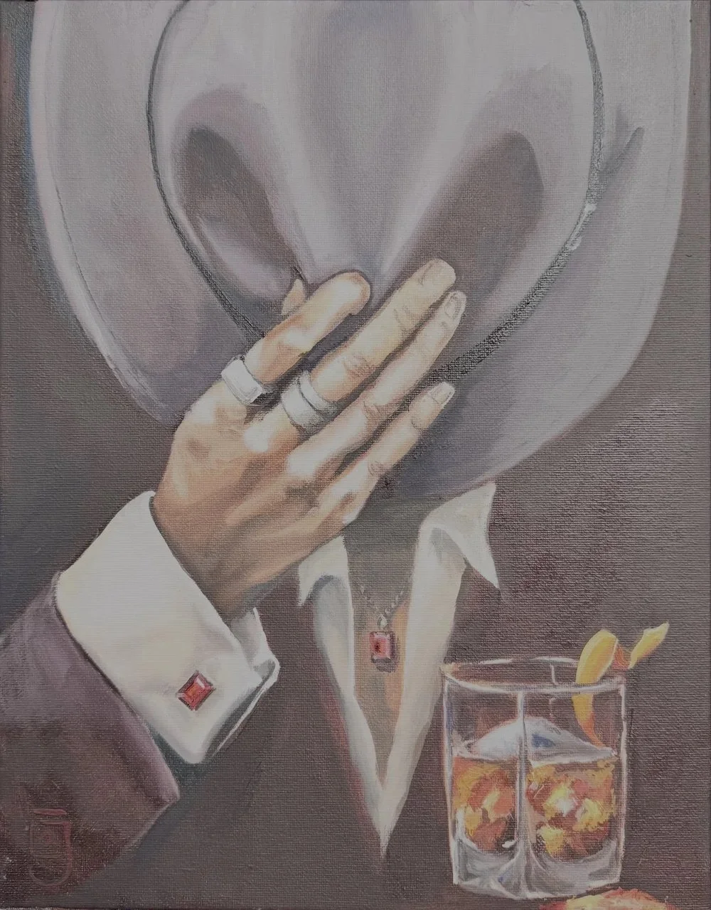 Been a long day, Oil and Acrylic Ink  canvas, 17 ½ x 15 ½ in.  framed, 2025. SOLD