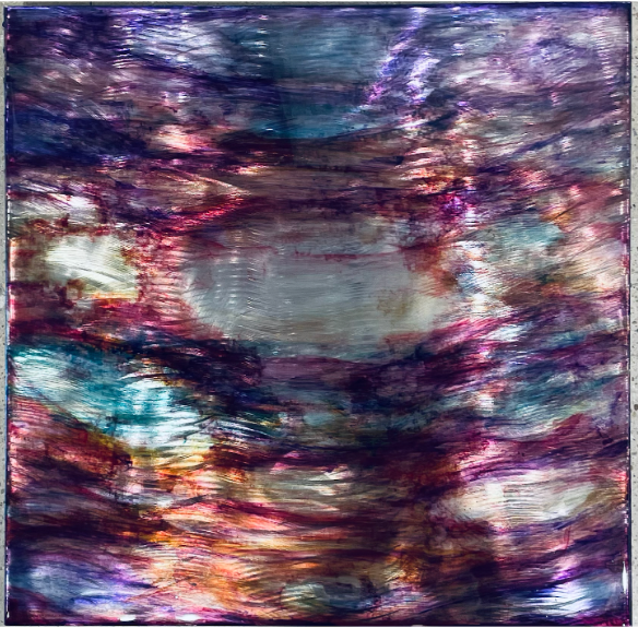 In Full Bloom, Oil on aluminum with resin, 15 x 15  in.