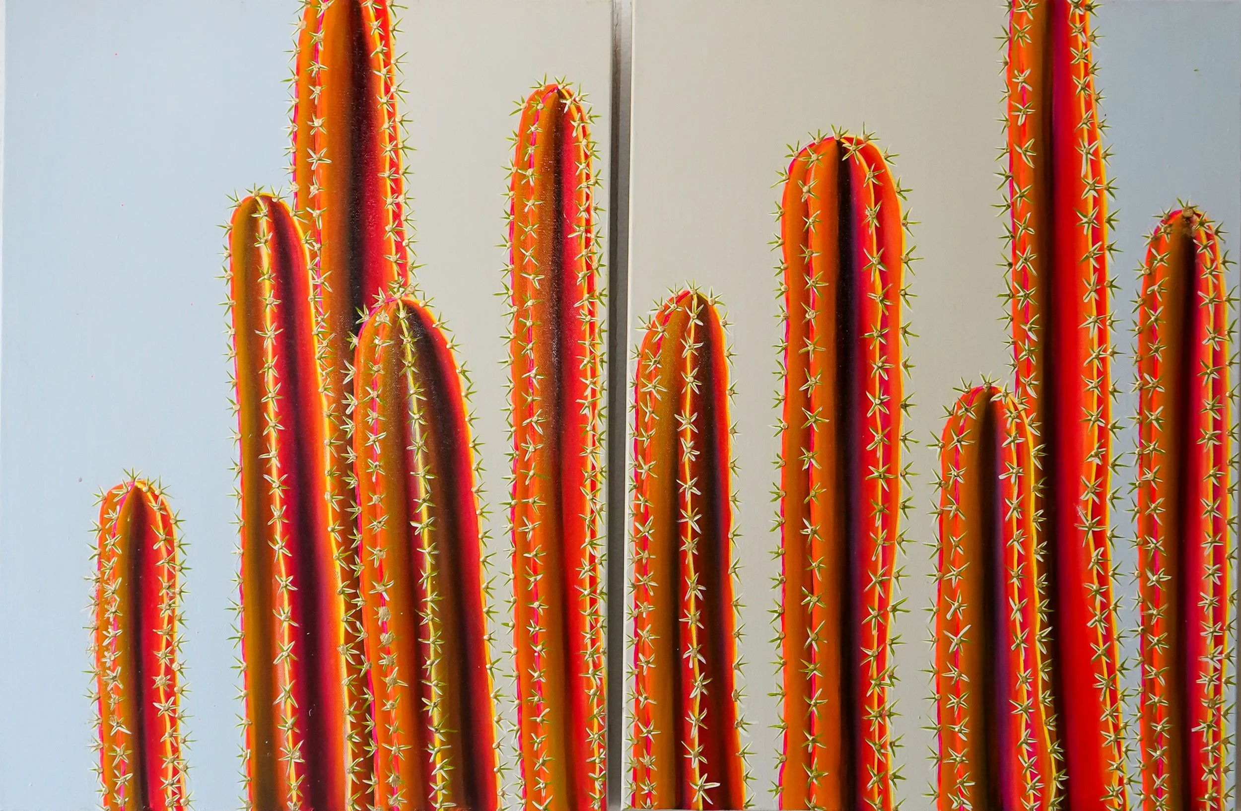 San Pedro Twins, diptych, Acrylic, gold leaf on canvas, 24 x 36 in. 2025. SOLD