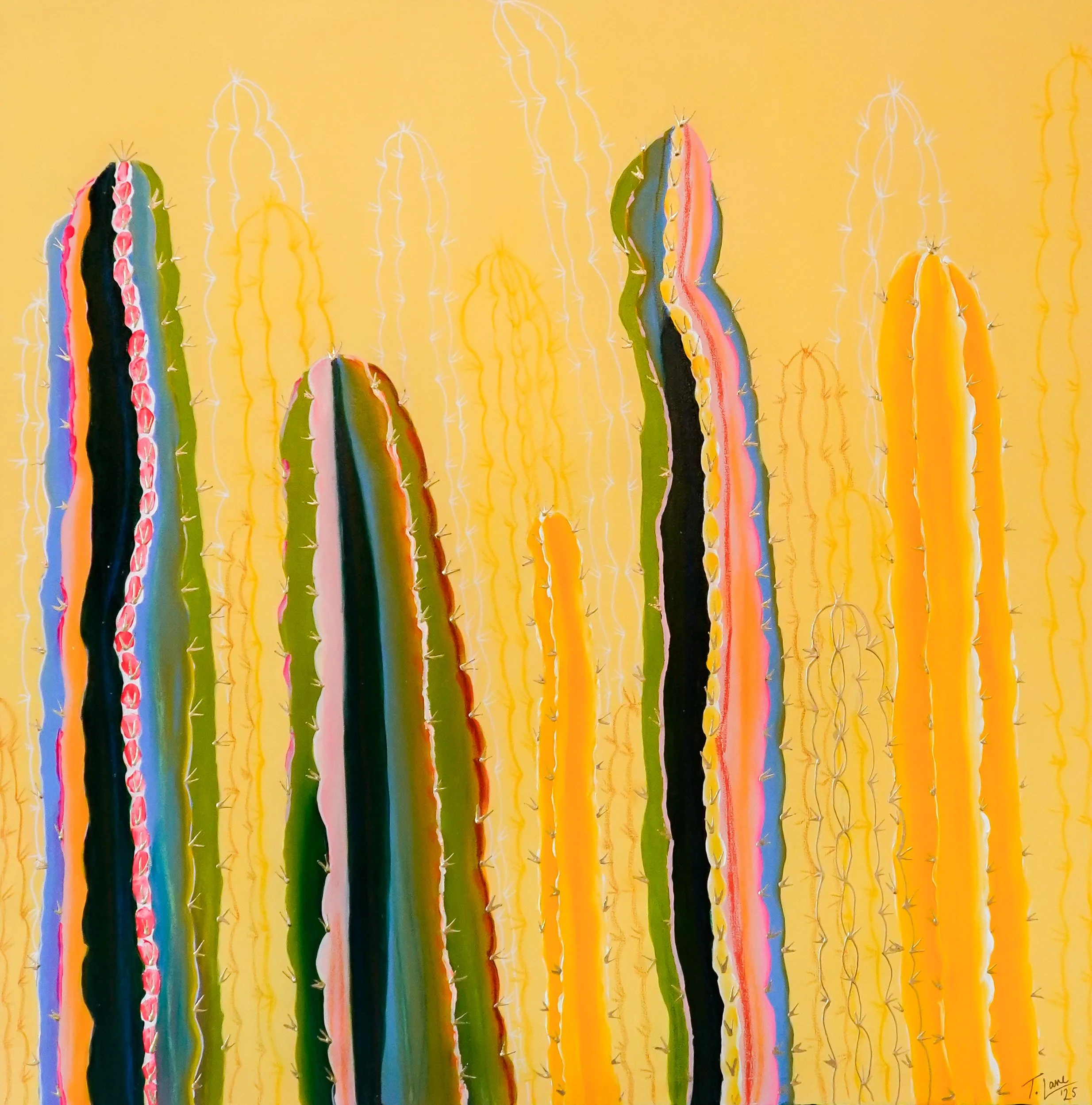 Lost in the Crowd, Acrylic, oil stick, and gold leaf on canvas, 36 x 36 in. 2025