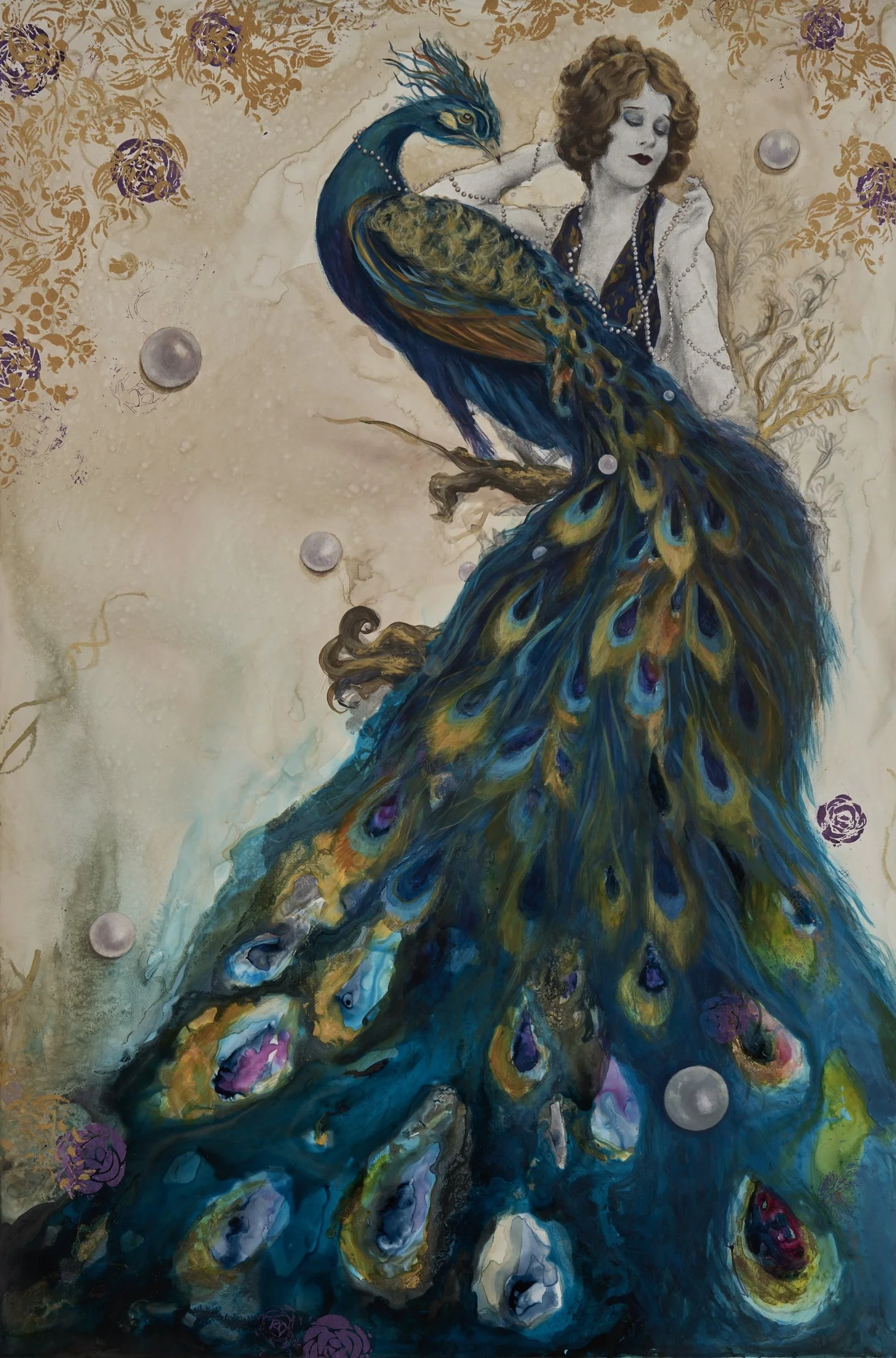 Beauty Standards, Acrylic, ink and transfer on wood panel, 36 x 24 in. SOLD