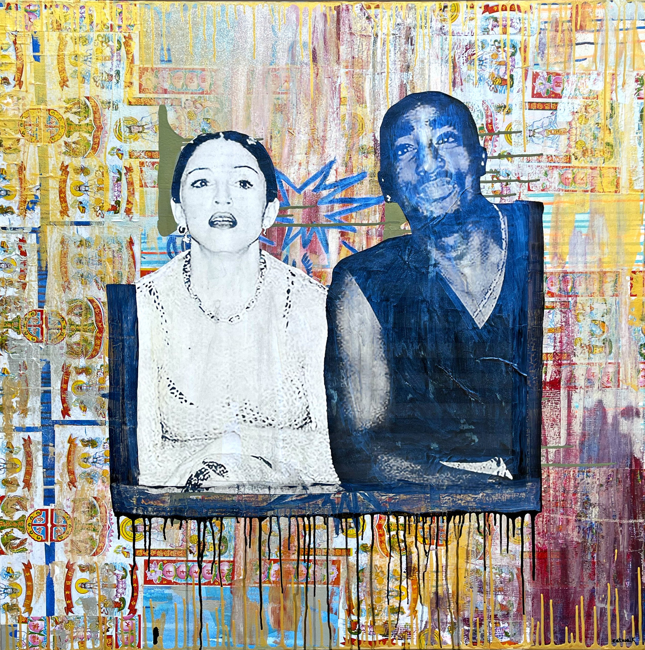 Catwalk, Madonna & Pac, Mixed media on canvas, 48 x 48 in. 2021