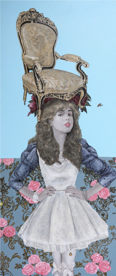 Golden Chair and Roses, Acrylic on canvas, 60 x 26 in.