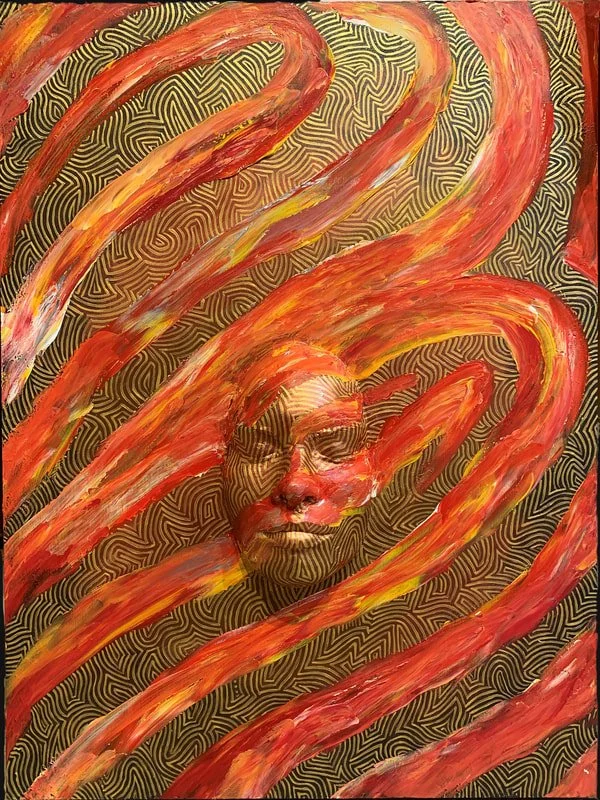 Rapture, Acrylic, ceramic  on canvas, 24 x 18  in. 2025