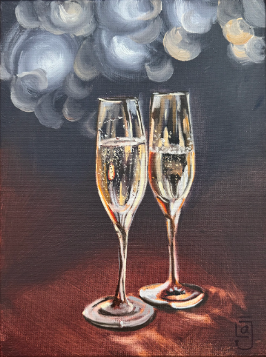 Here's Two Us! Oil and acrylic ink on canvas, 13 x 9 in. 2025