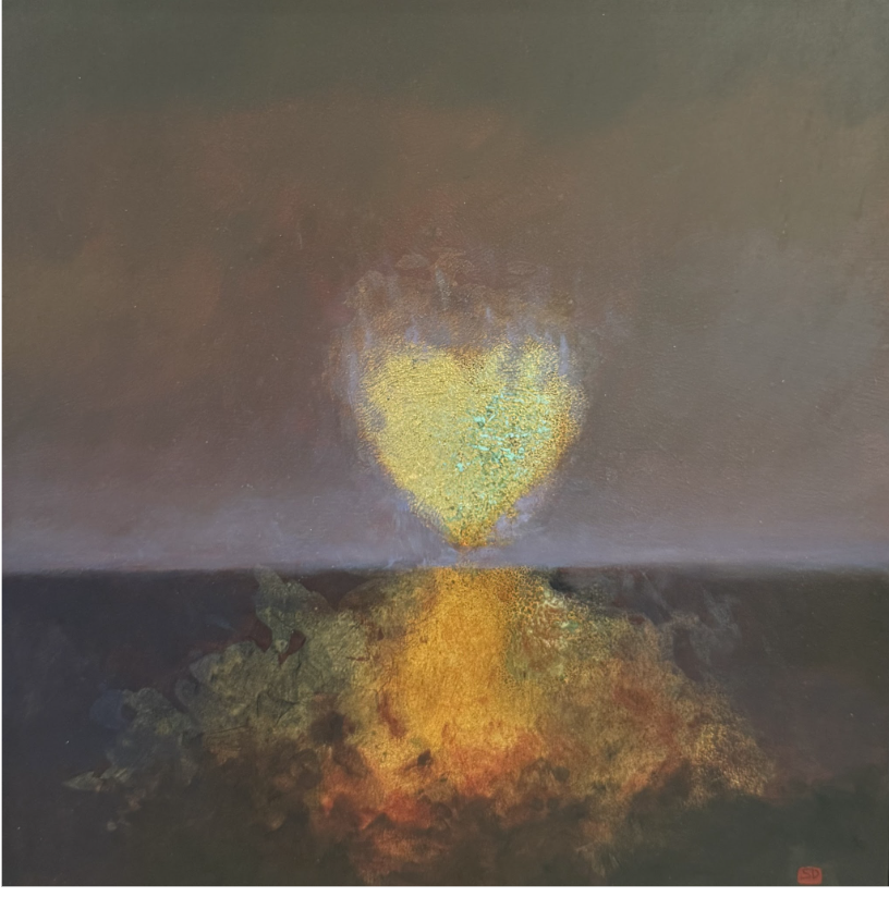 Love Rising, Oil, metal leaf on ACM Panel, 12 x 12 in. 2025, SOLD