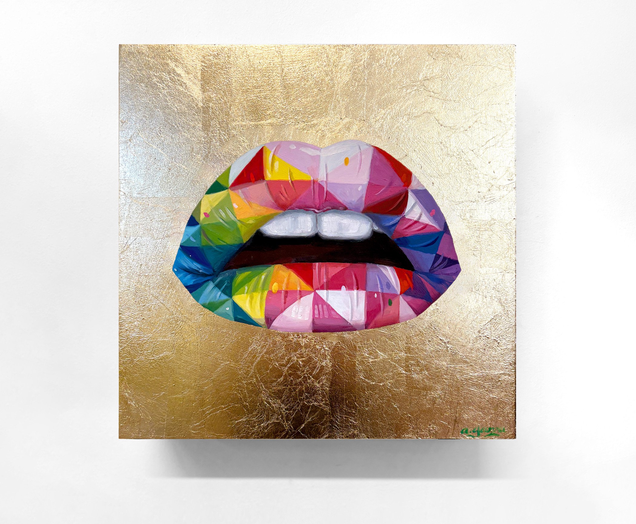 Pinwheel Pout, Oil and gold leaf on panel, 12 x 12 in. 2025