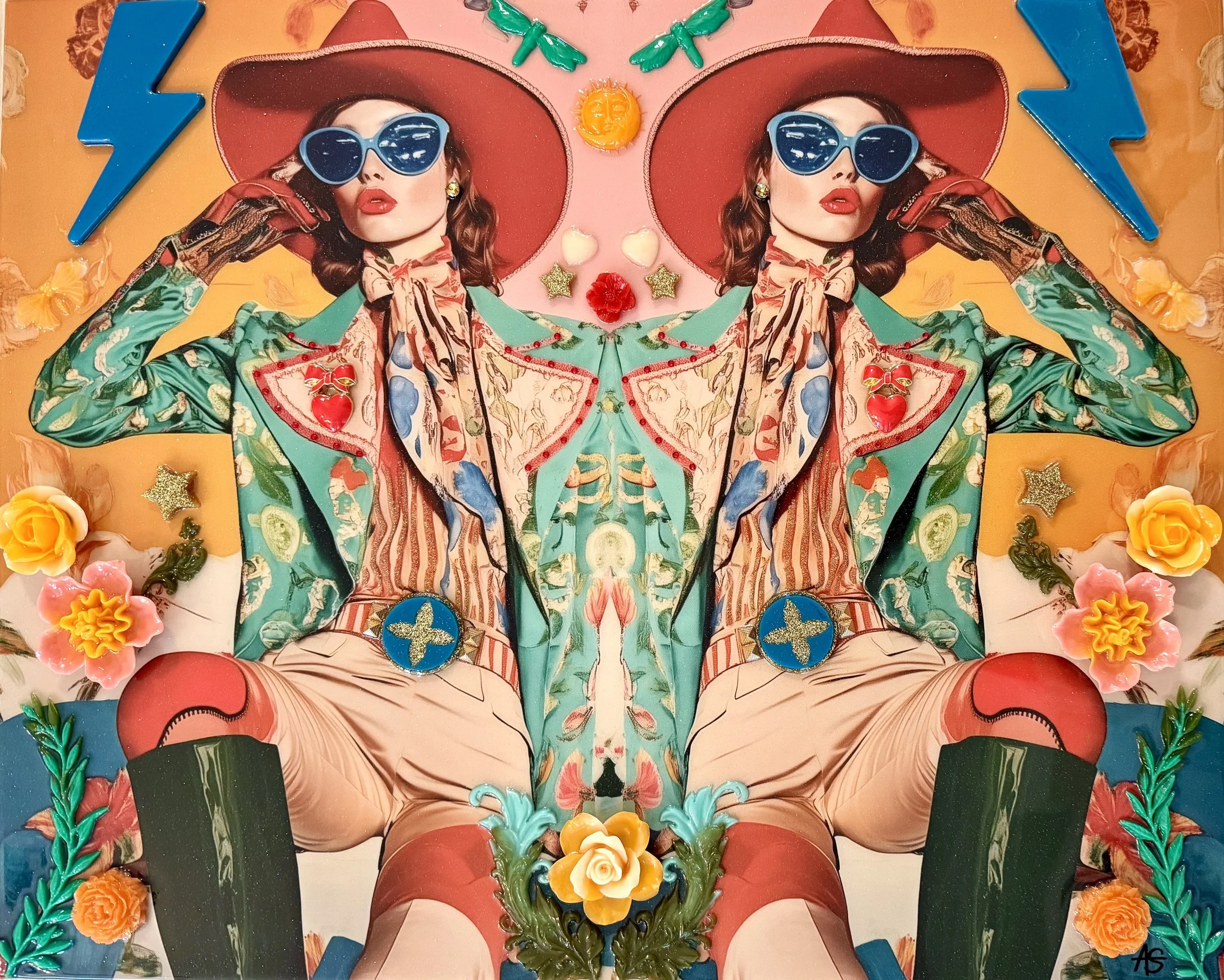 Double Vision, Mixed media and resin on canvas with panel backing, 24 x 30 in. 2025