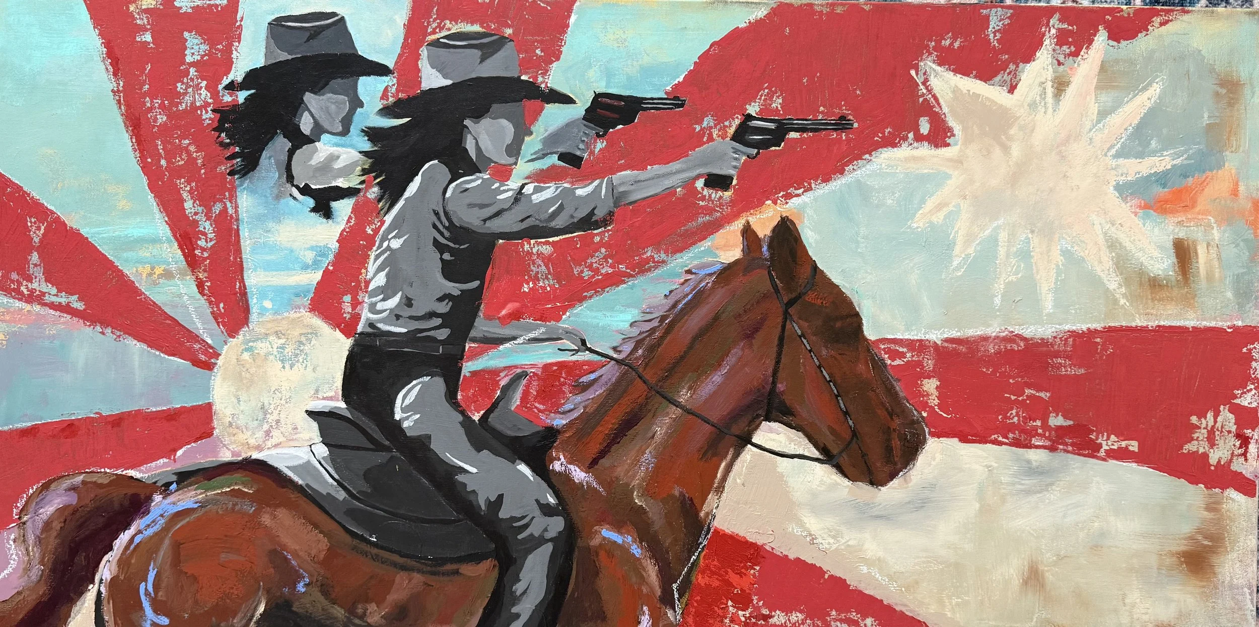 Here Comes Trouble, Acrylic on canvas, 30 x 60 in. 