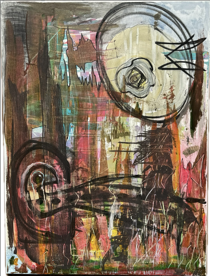 Trespass, Mixed media canvas, 30 x 40 in. 2024