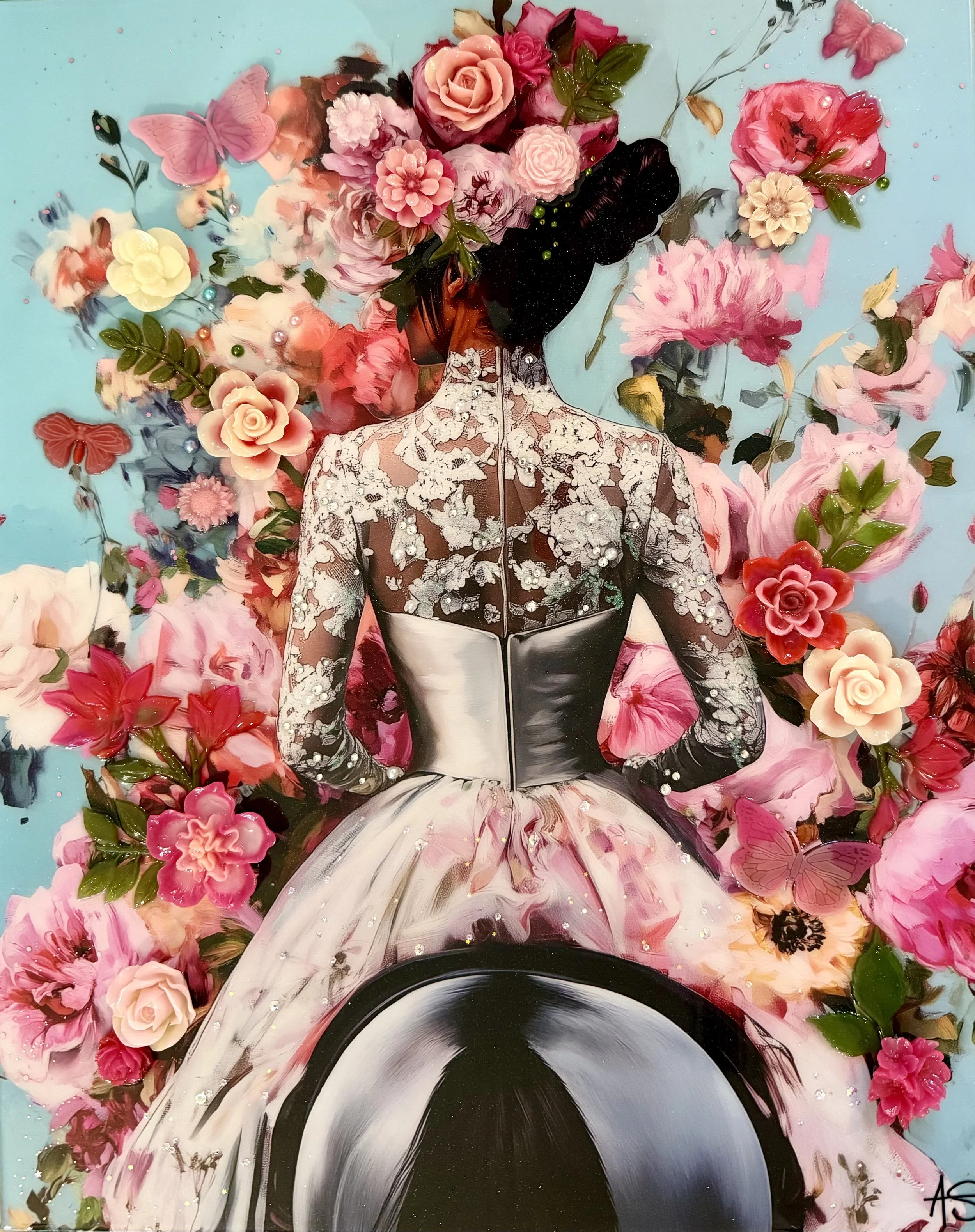 Happy Trails, Mixed media and resin on canvas with panel backing, 30 x 24 in. 2025