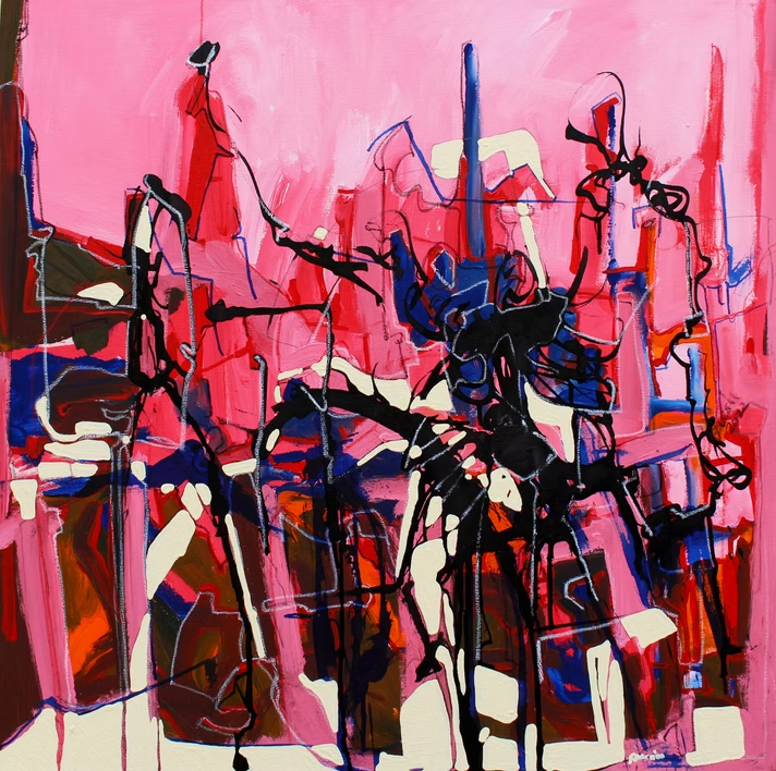 Follow Me To My World, Pencil, indian ink, acrylic on canvas, 30 x 3 x 30 in. 2-22