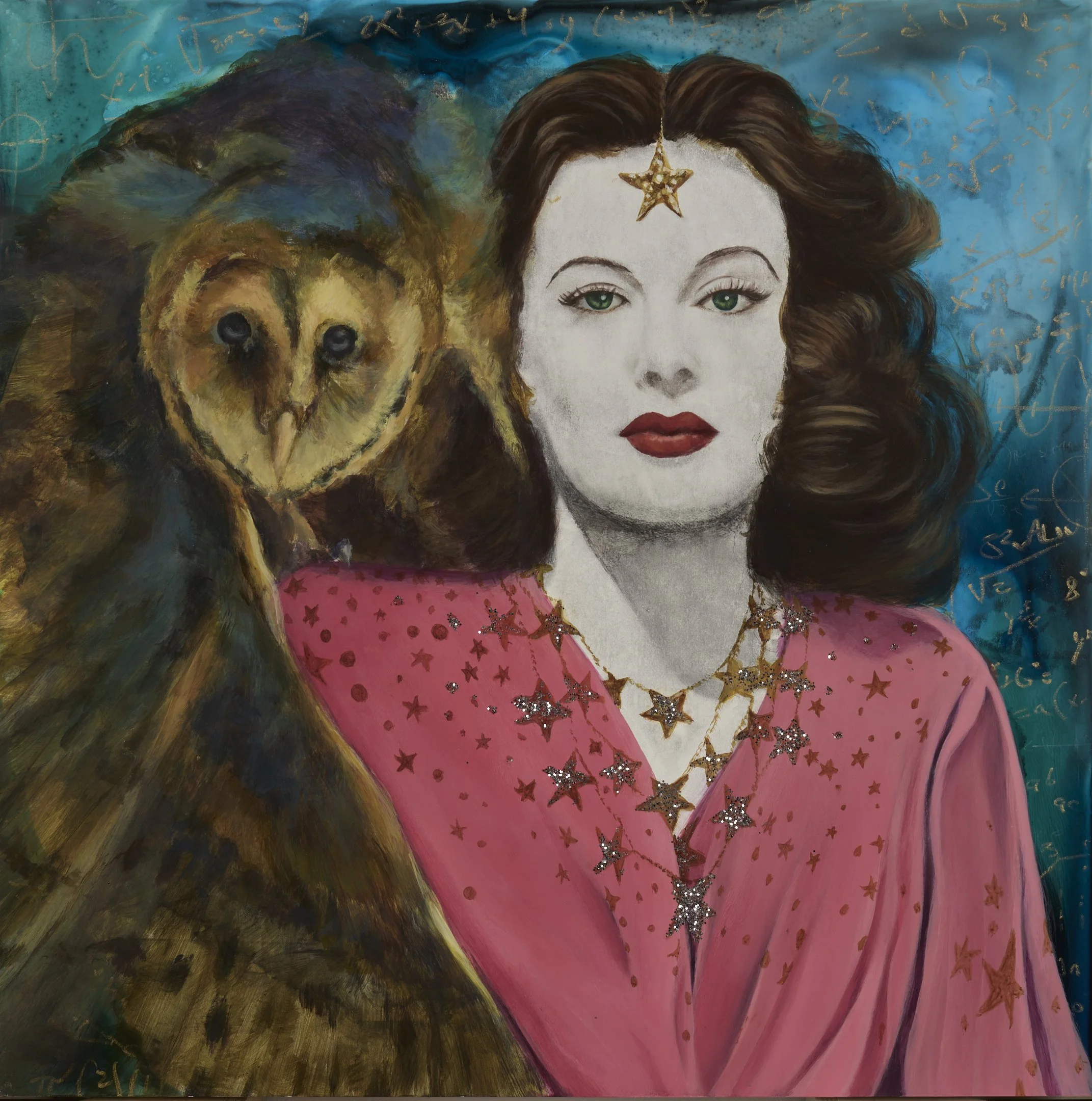 Beneath The Beauty, Acrylic, ink and transfer on wood panel, 24 x 24 in.