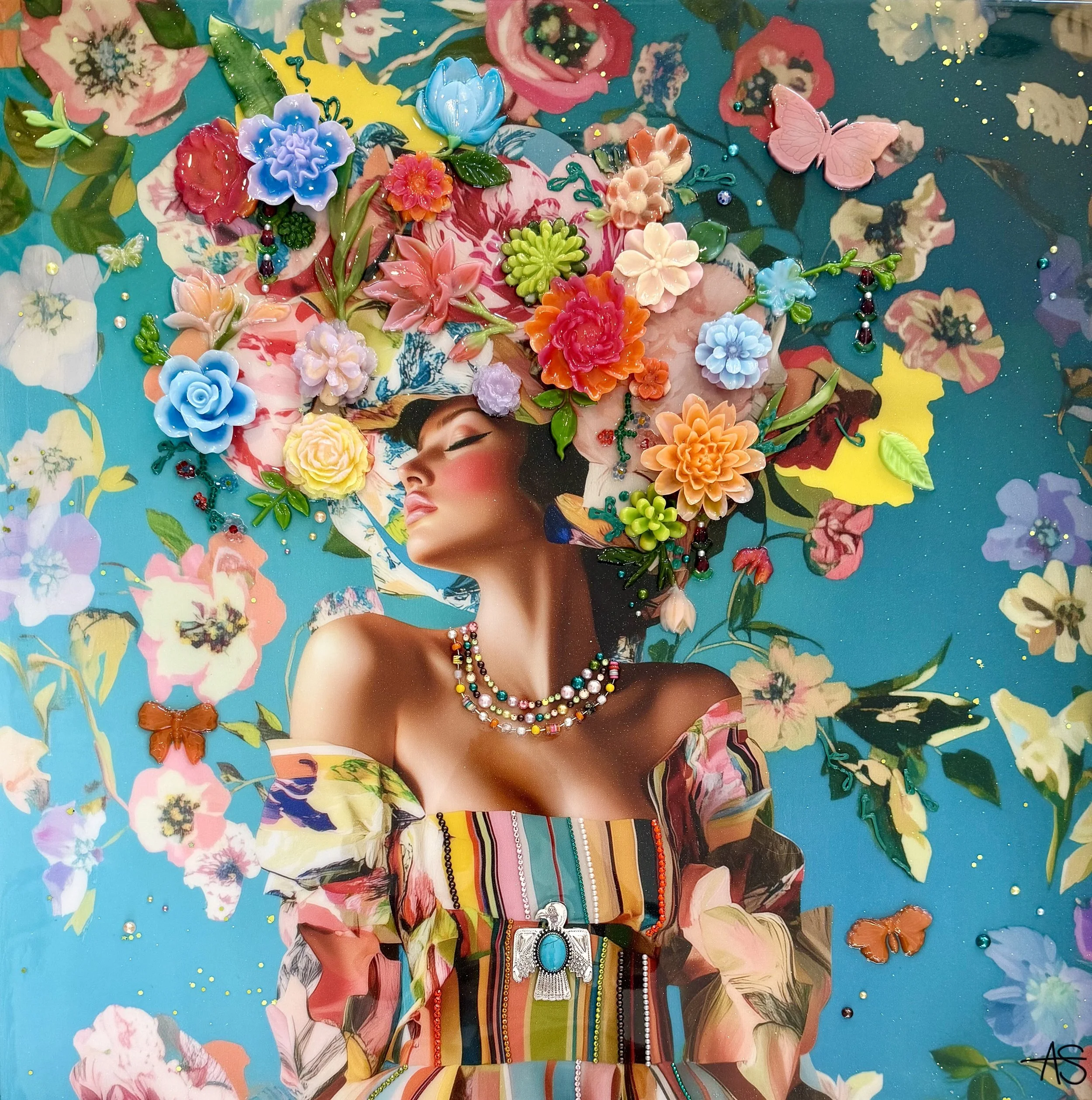 Feel the Love, Mixed media and resin on canvas with panel backing, 30 x 30 in. 2025