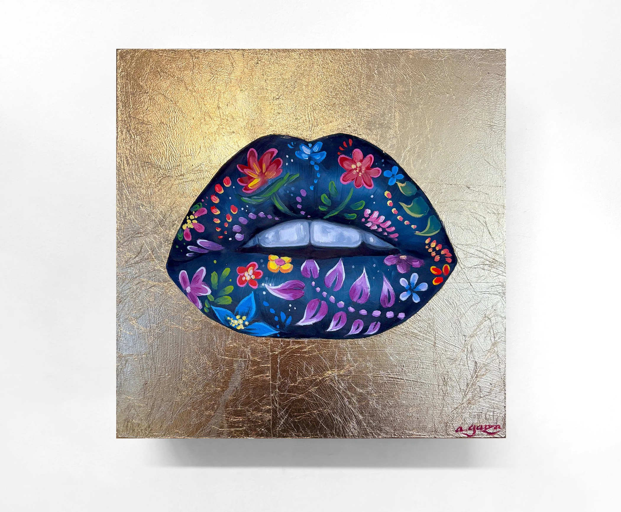 Midnight Garden, Oil and gold leaf on panel, 12 x 12 in. 2025