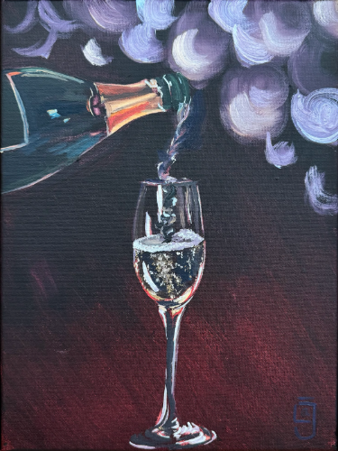 Salud! Oil and acrylic ink on canvas, 13 x 9 in. 2025