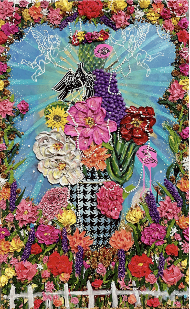 Our Lady of Abundance 2, Acrylic, oil, gold leaf on canvas, 48 x 30 in., 2025
