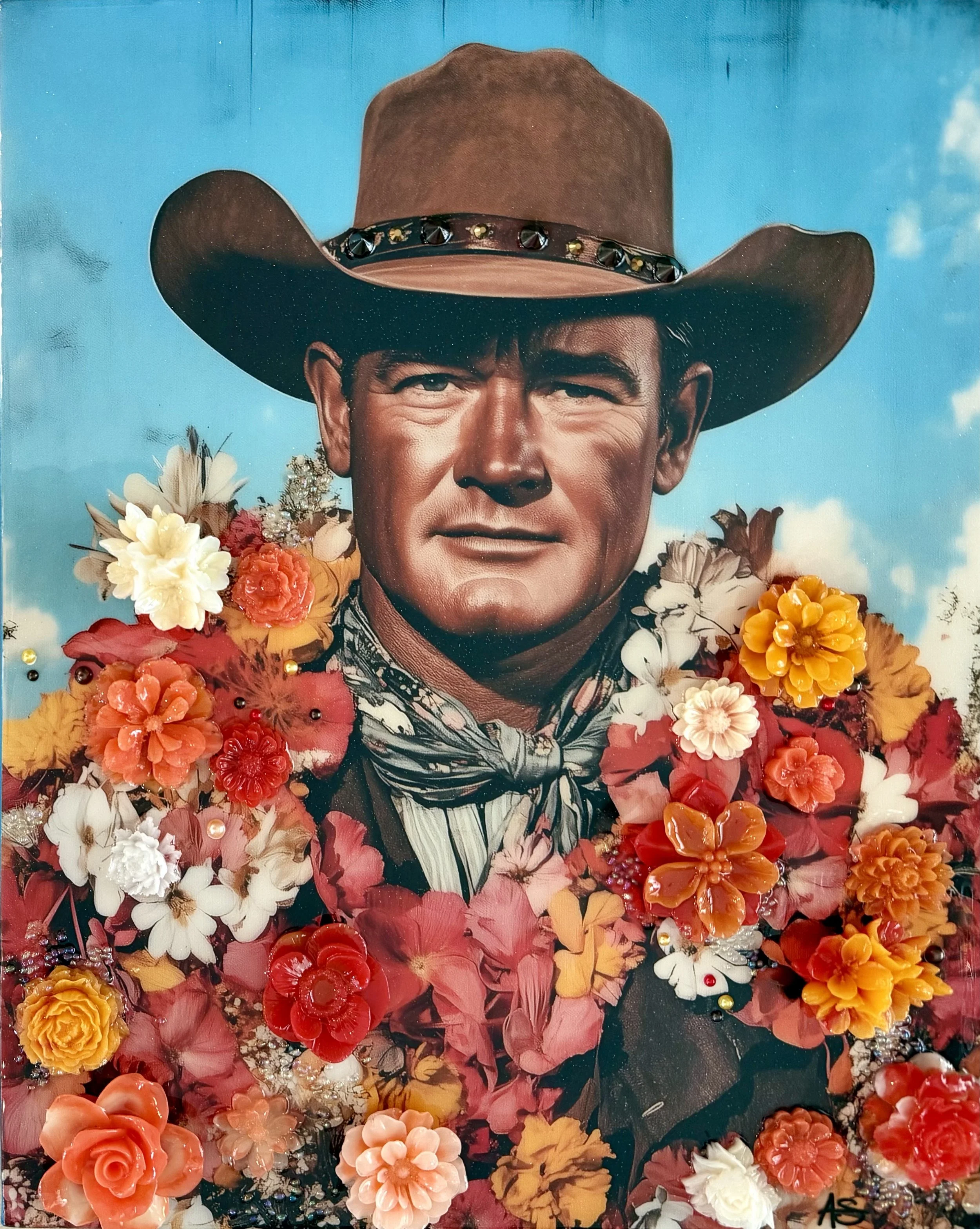 John Wayne, Mixed media and resin on canvas with panel backing, 20 x 16 in. 2025