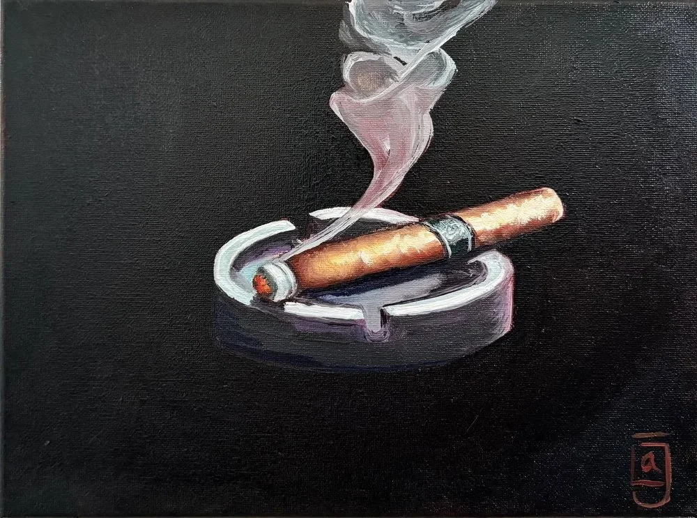 Havana Nights, Oil and acrylic ink canvas, 10 x 13 in. framed, 2025. SOLD