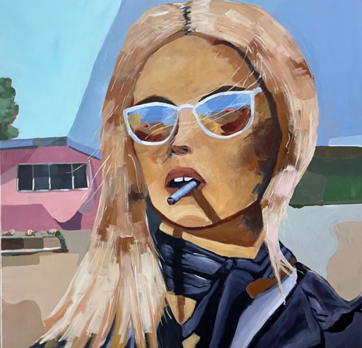 Pink Motel, Acrylic on canvas, 30 x 30 in. 2024