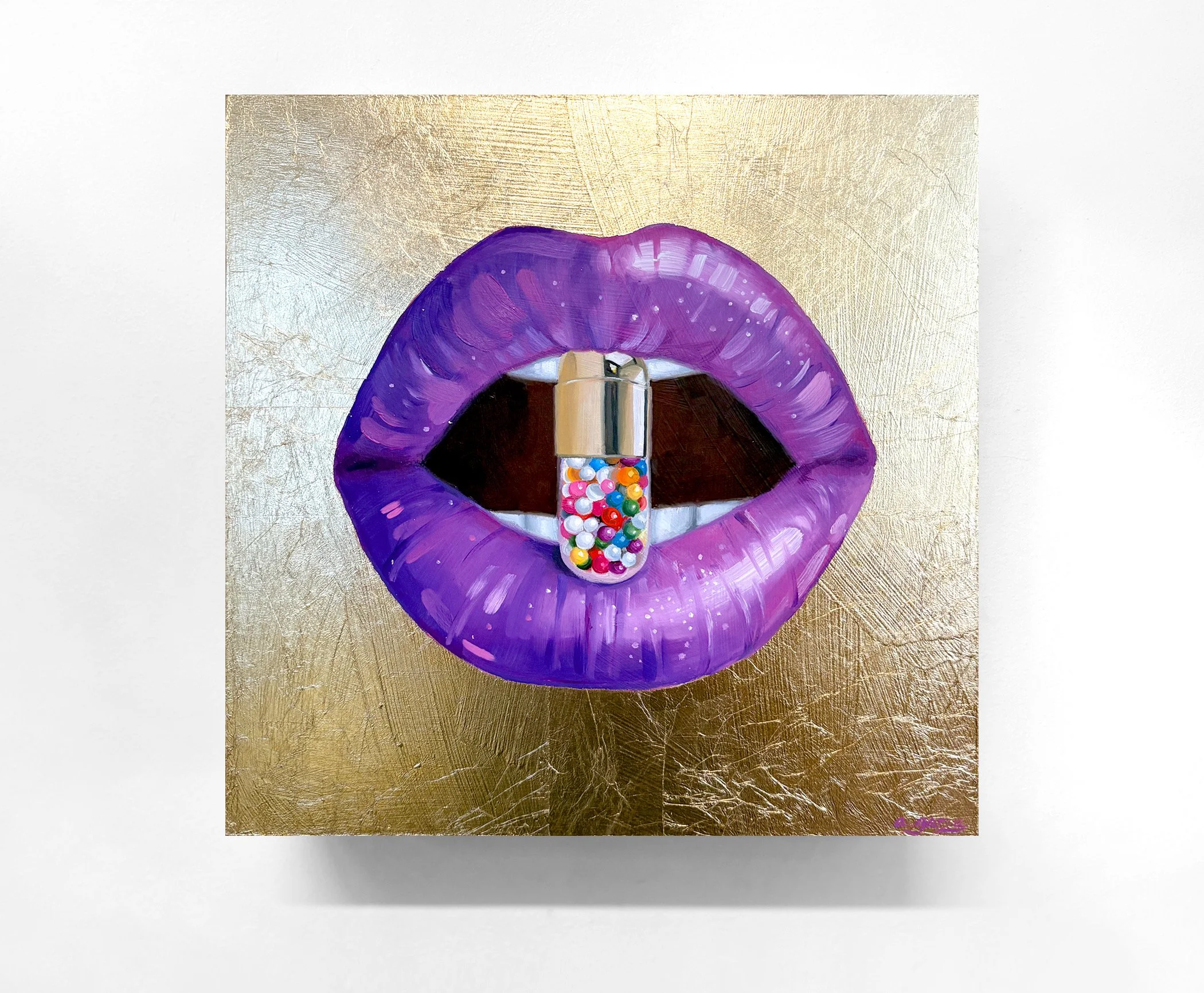 Mommas Little Helper, Oil and gold leaf on panel, 12 x 12 in. 2025