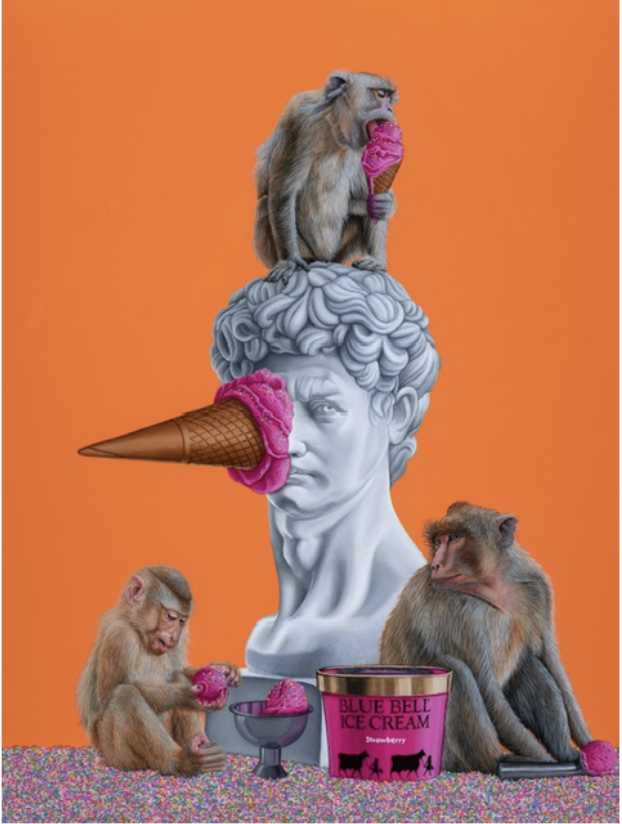 We All Scream for Ice Cream, Acrylic with acrylic sprinkles on deep-stretched canvas, 48 x 36 in. 2025