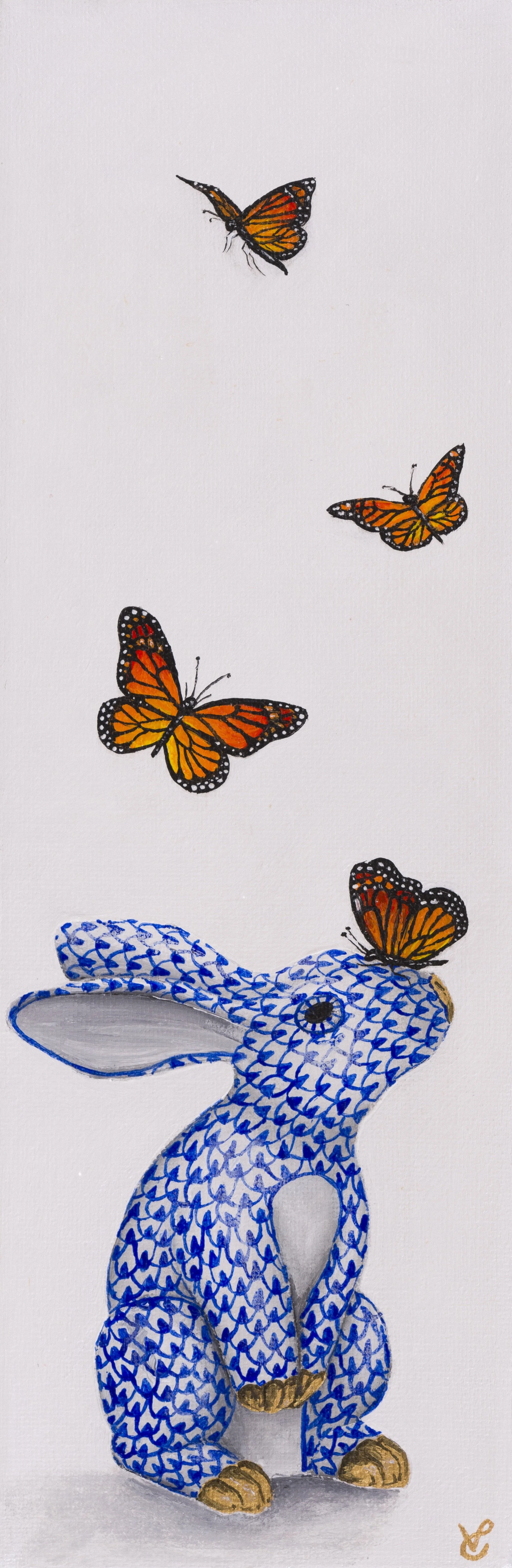 Herend Bunny with Monarchs, Acrylic on deep stretched canvas, 12 x 4 in. 2023. SOLD