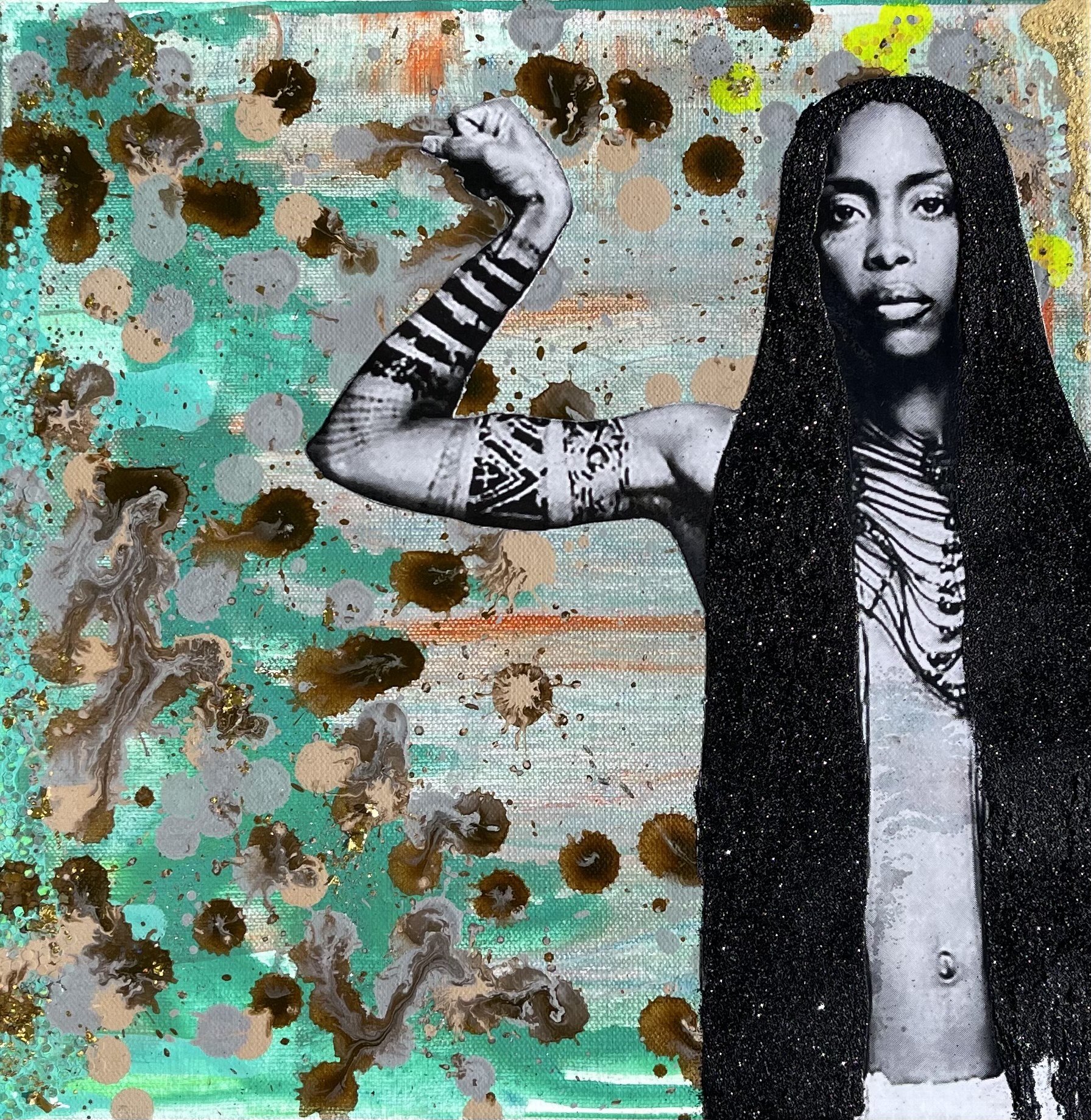 Catwalk, Badu, Mixed media on canvas, 12 x 12 in. 2021, Private Collection