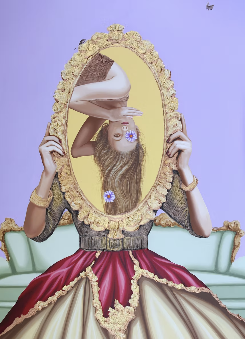 Distorting Mirror Series, Fallen Daisy, Acrylic on canvas, 52 x 38 in.