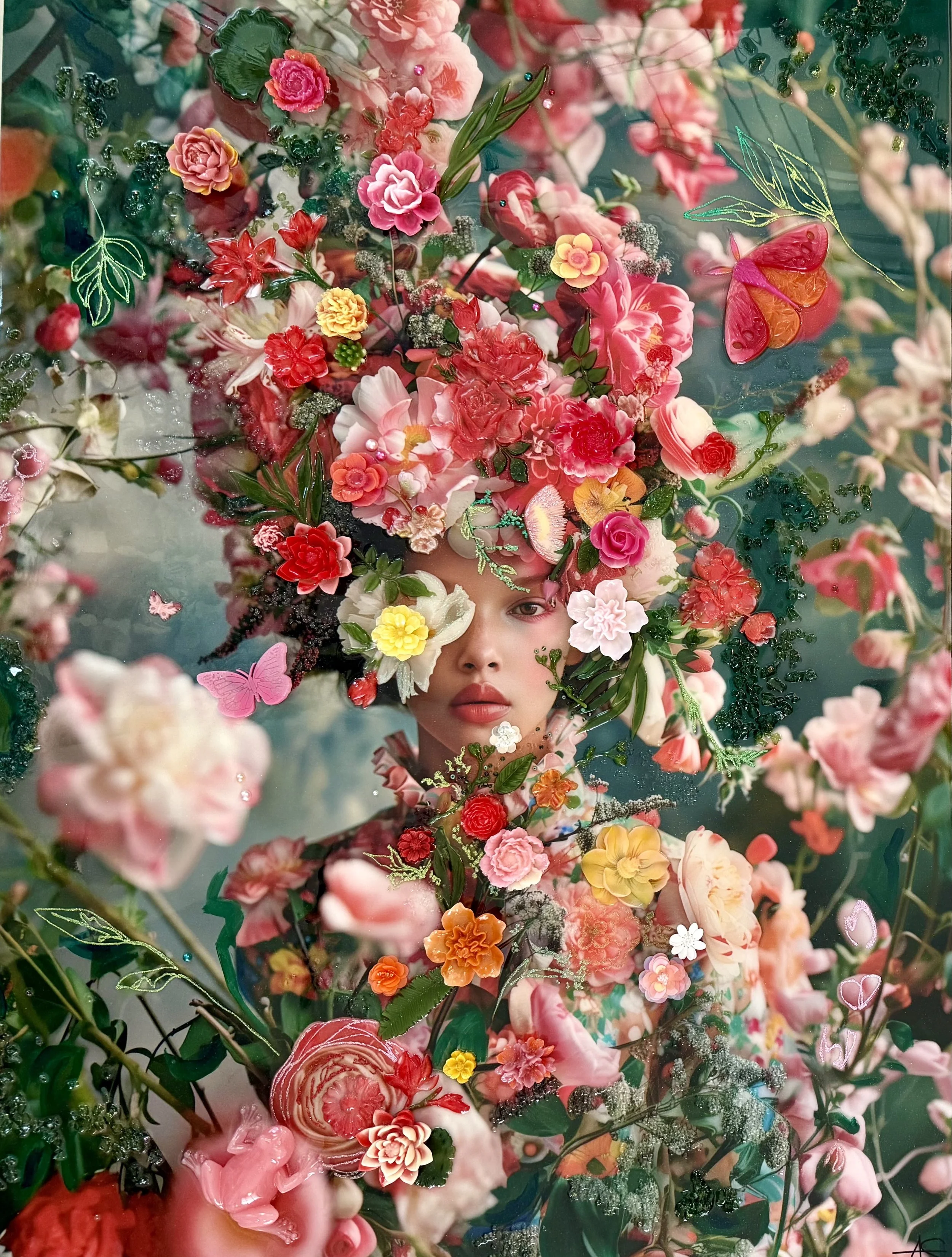 Secret Garden, Mixed media and resin on canvas with panel backing, 48 x 36 in. 2025, SOLD