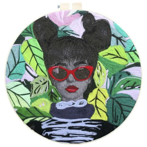 The Tropics Through Red Glasses, Felted wool, 23 in. diameter